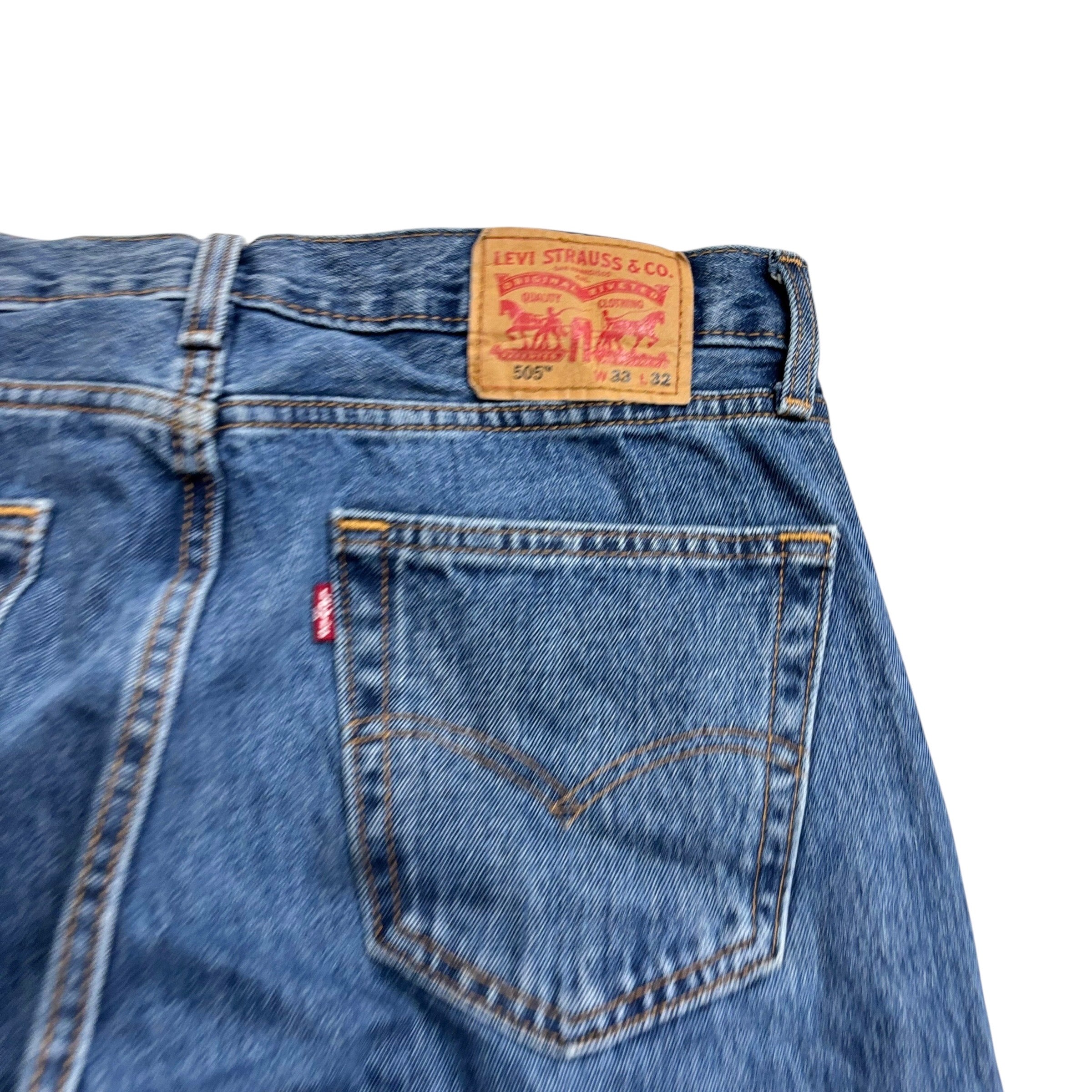 Levis 505 Jeans W33 L32 Mens Mid Blue Regular Straight Fit Denim (E)