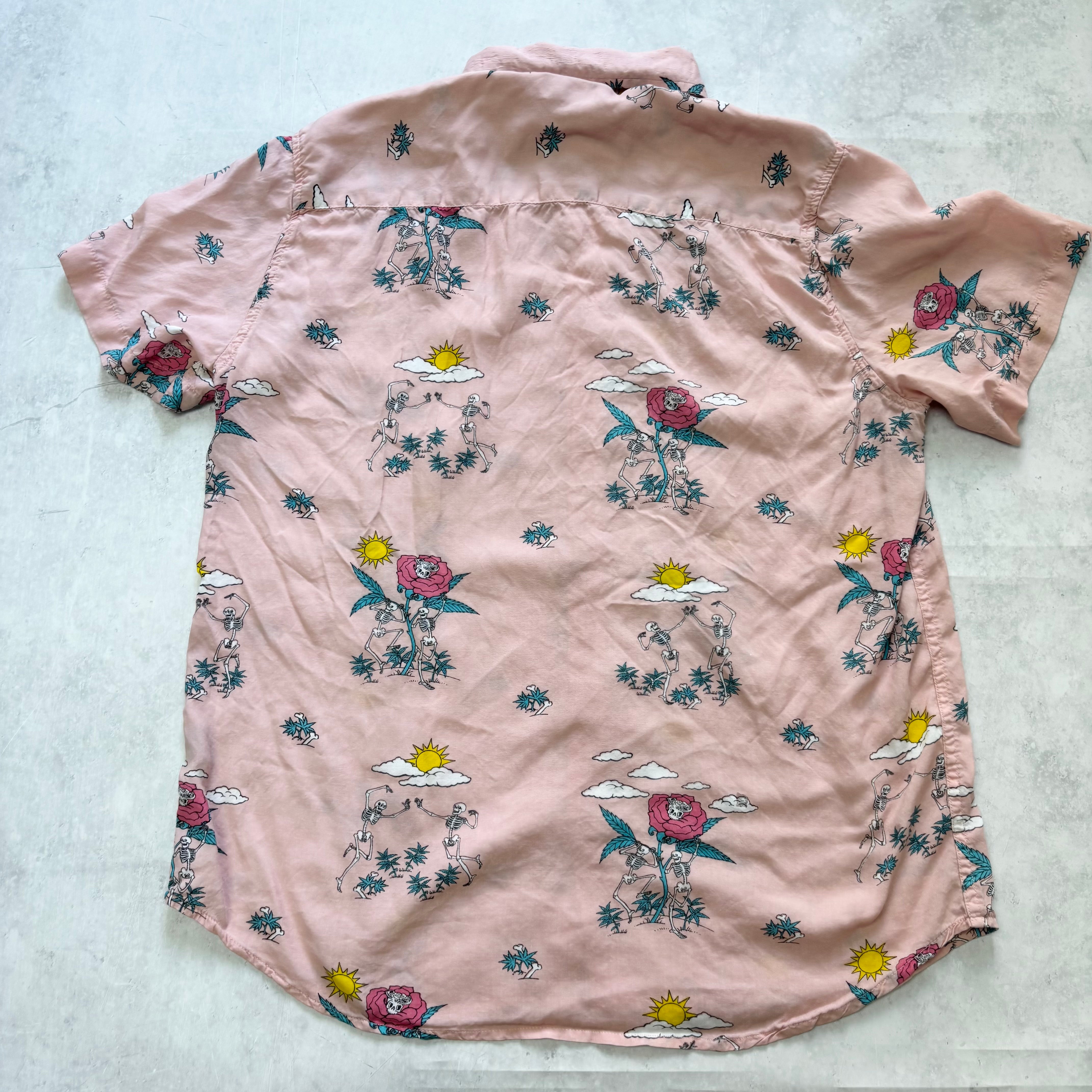 Hawaiian Shirt Mens Small Pink Floral Aloha Short Sleeve Viscose (E)