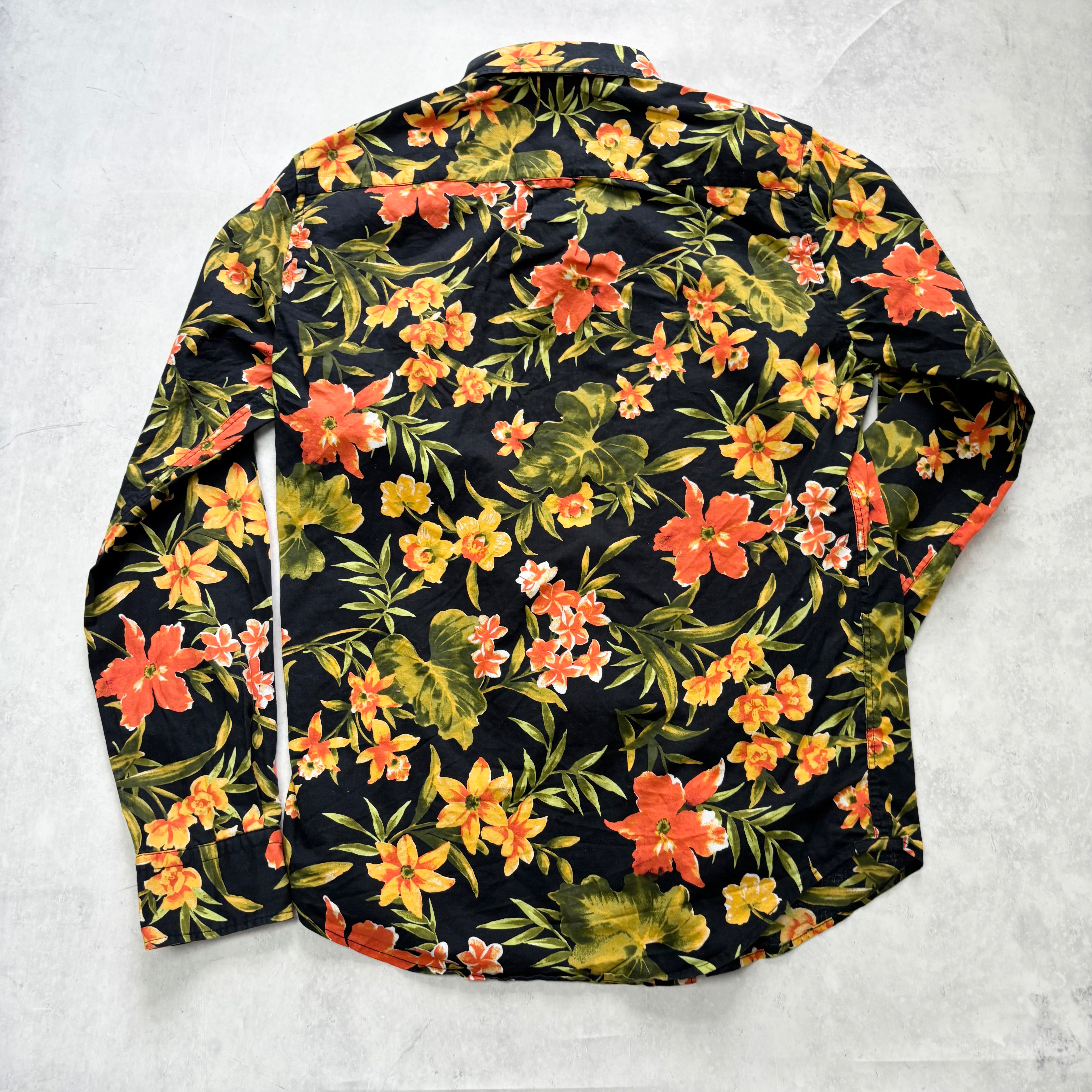 American Eagle Shirt Mens XS Black Floral Aloha Long Sleeve Cotton (E)