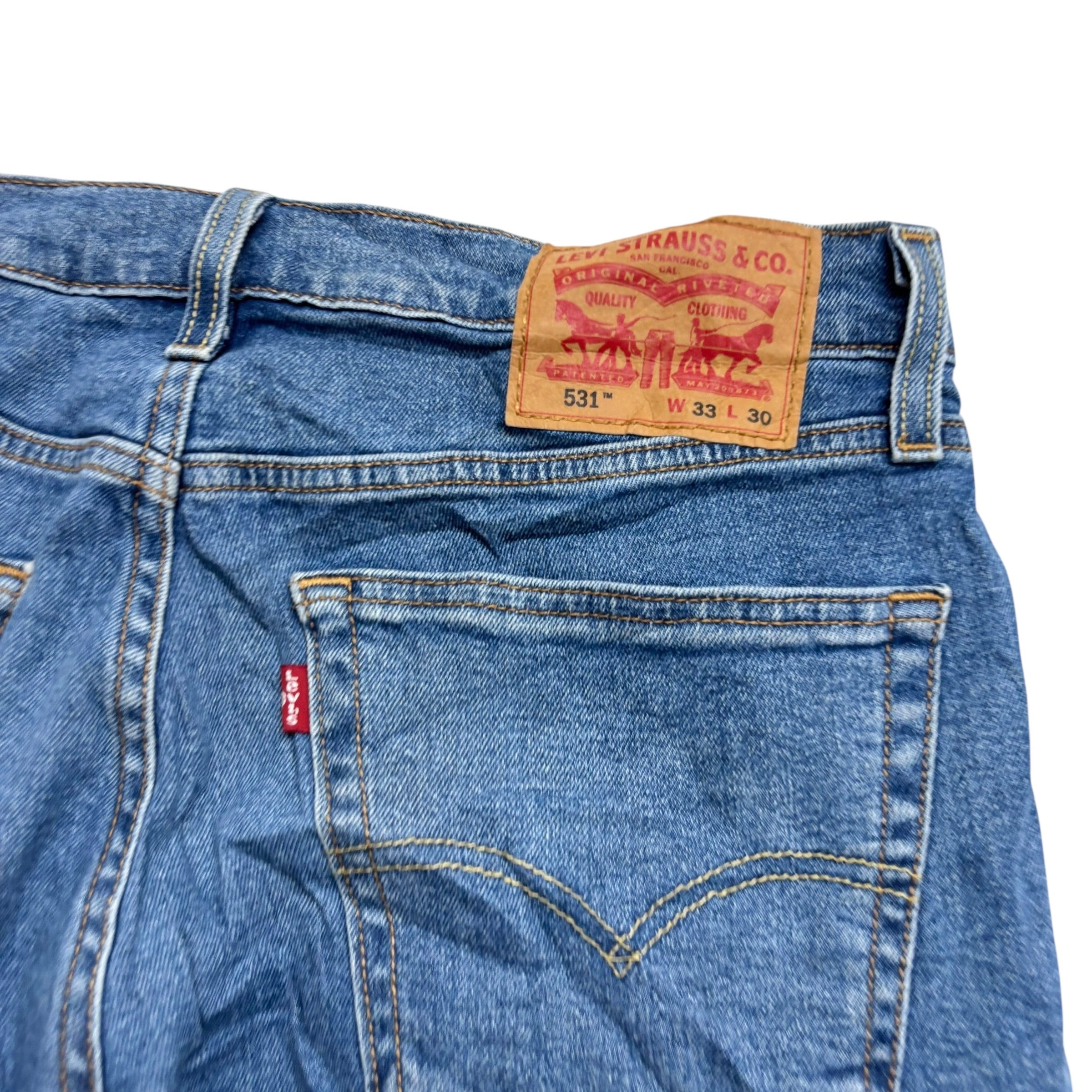 Levis 531 Jeans W33 L30 Mens Mid Blue Athletic Slim Fit Stretch Denim (E)
