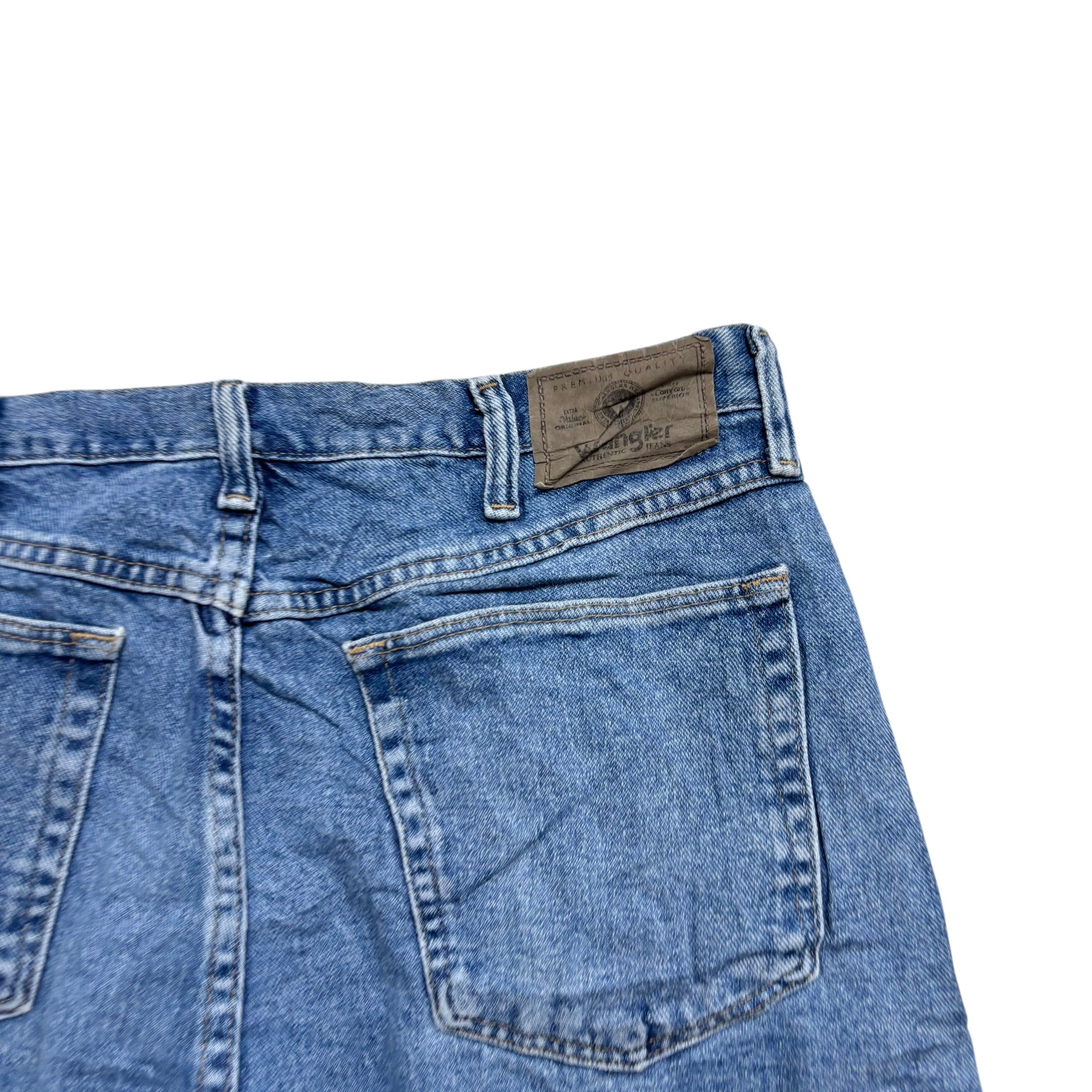 Vintage Wrangler Baggy Jorts W34 Mens Denim Shorts Mid Blue Relaxed Fit (E)