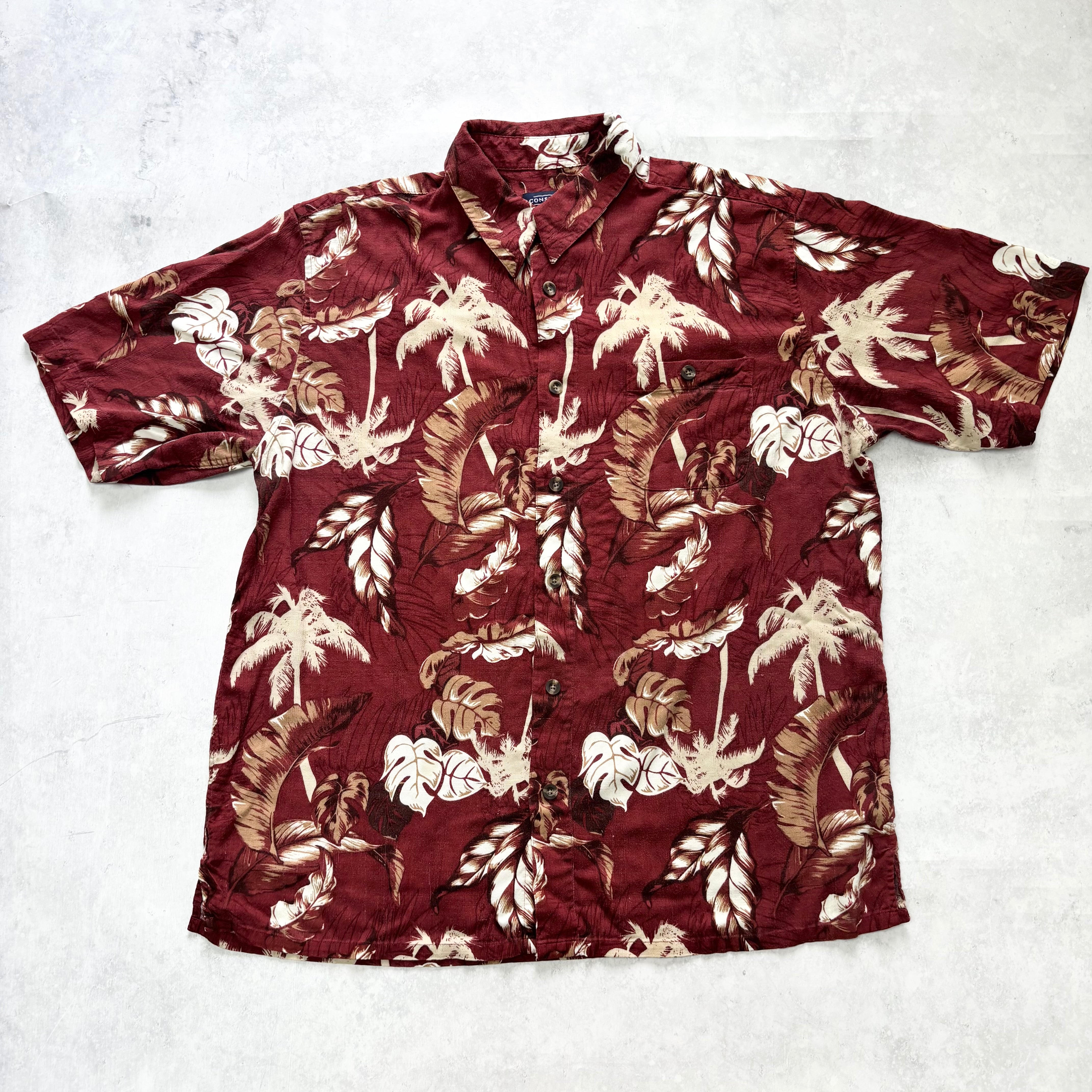 Hawaiian Shirt Mens Large Red Floral Aloha Short Sleeve Rayon (E)