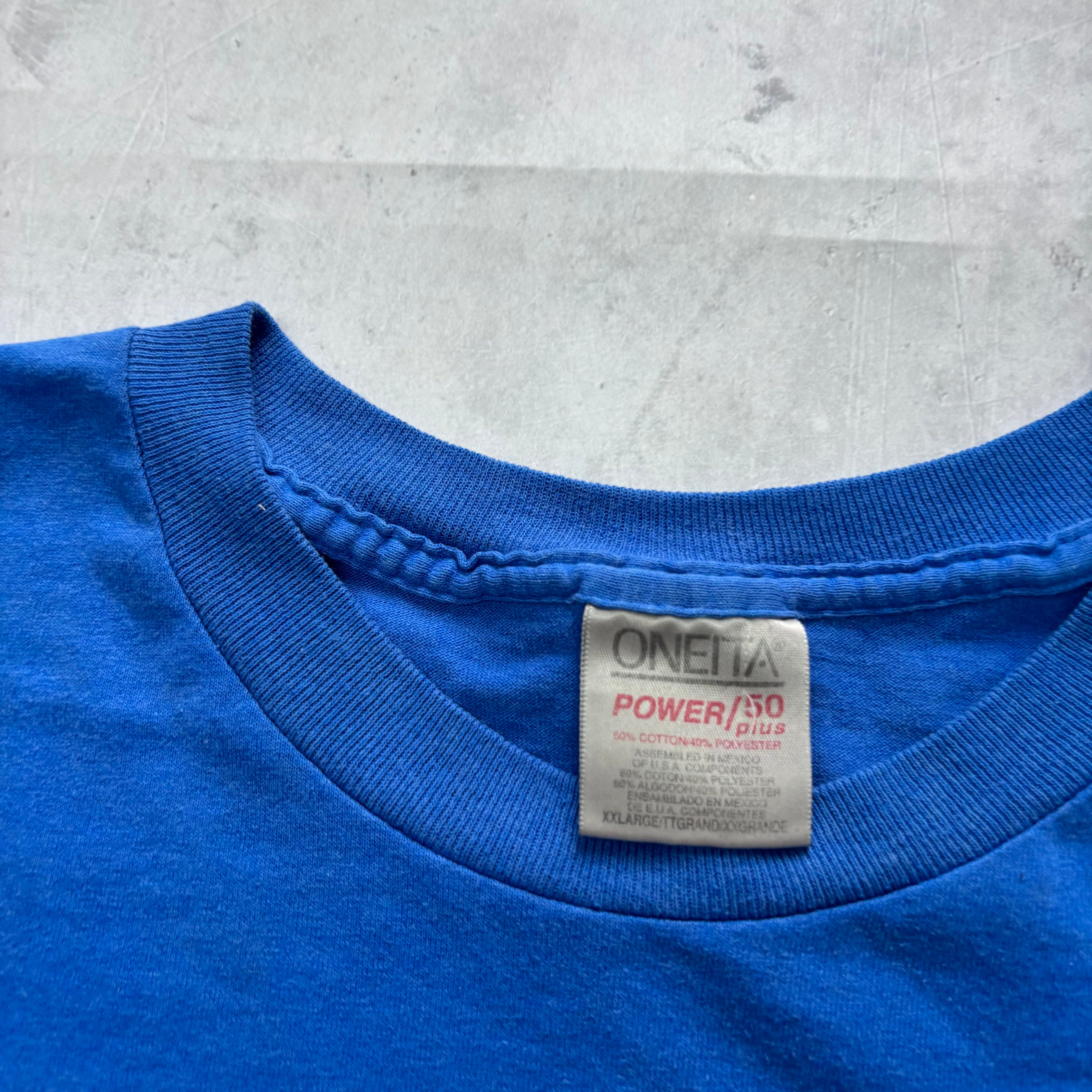 Vintage T Shirt Mens XXL Blue Single Stitch Graphic Print 90s USA (E)