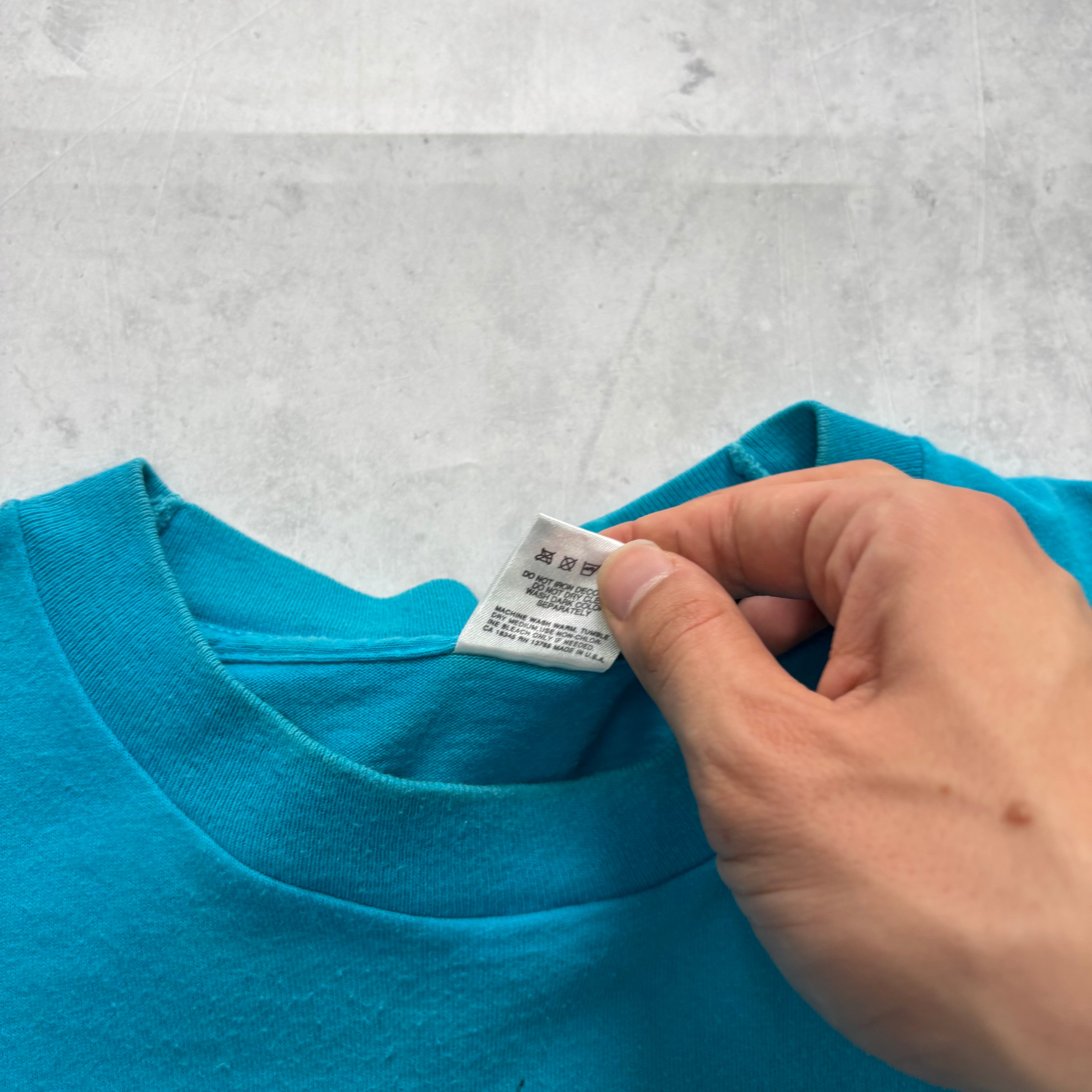 Vintage T Shirt Mens Large Blue Single Stitch Graphic Print 90s USA