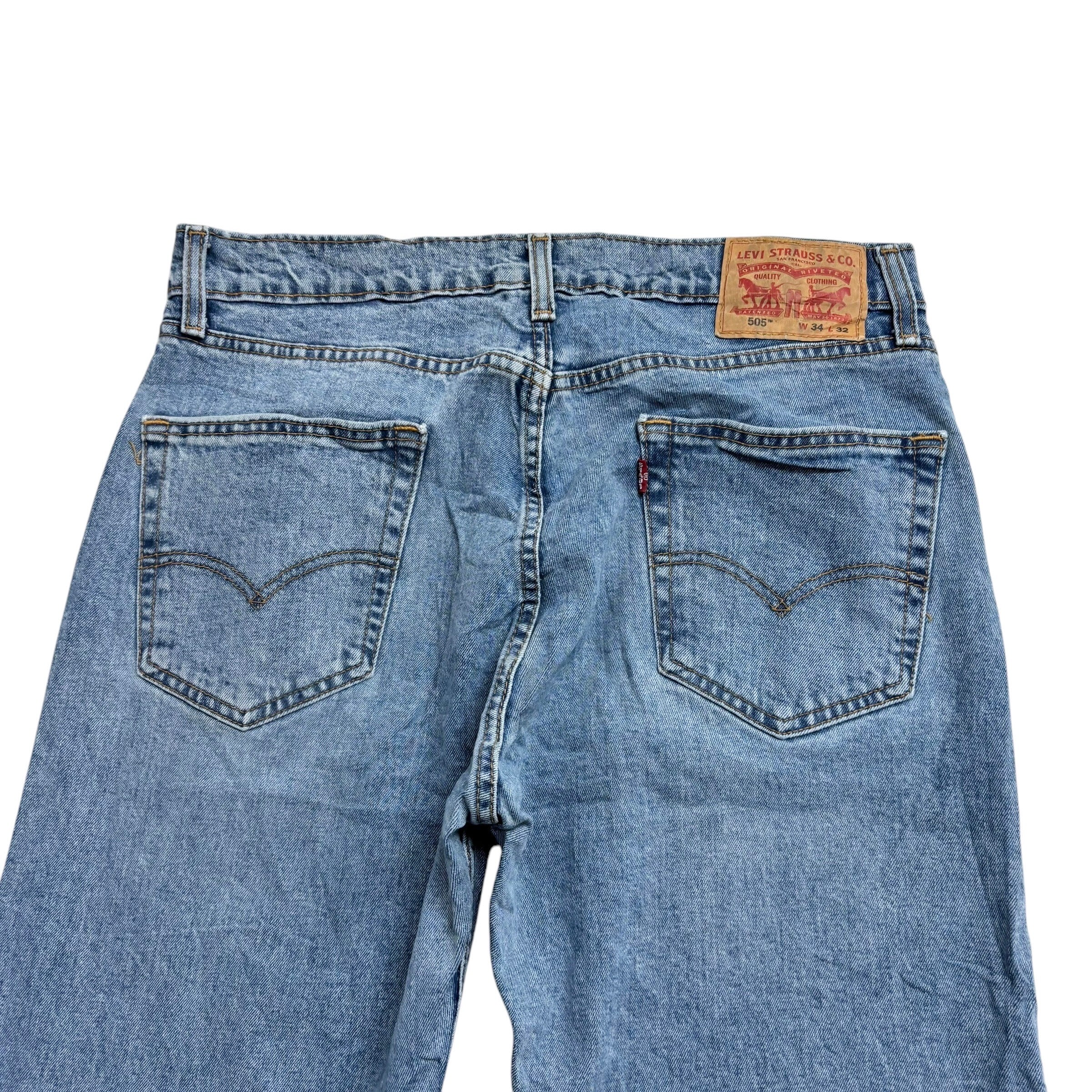 Levis 505 Jeans W34 L31 Mens Light Blue Regular Straight Fit Stretch Denim (E)
