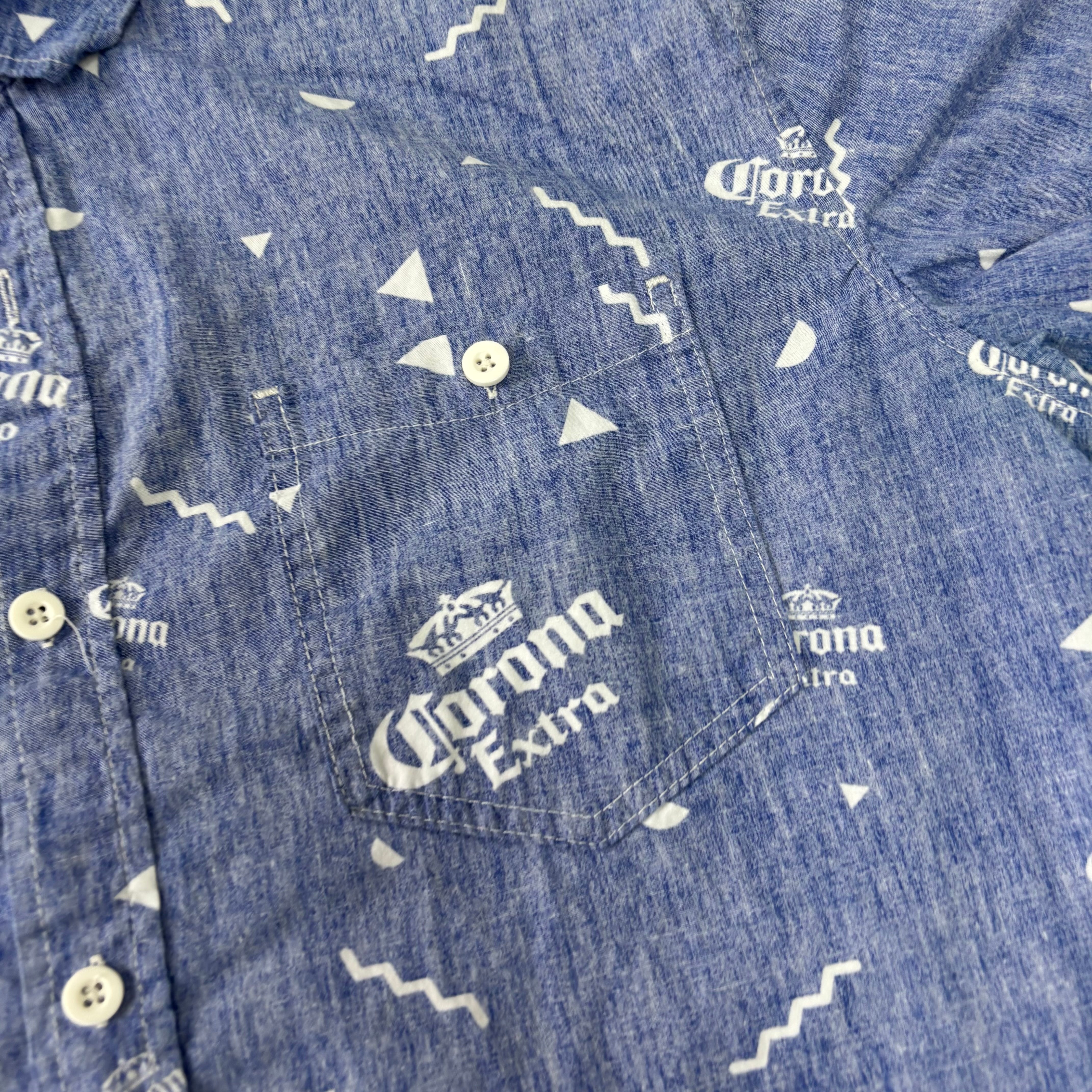 Corona Hawaiian Shirt Mens XL Blue Short Sleeve Beer Cotton (E)