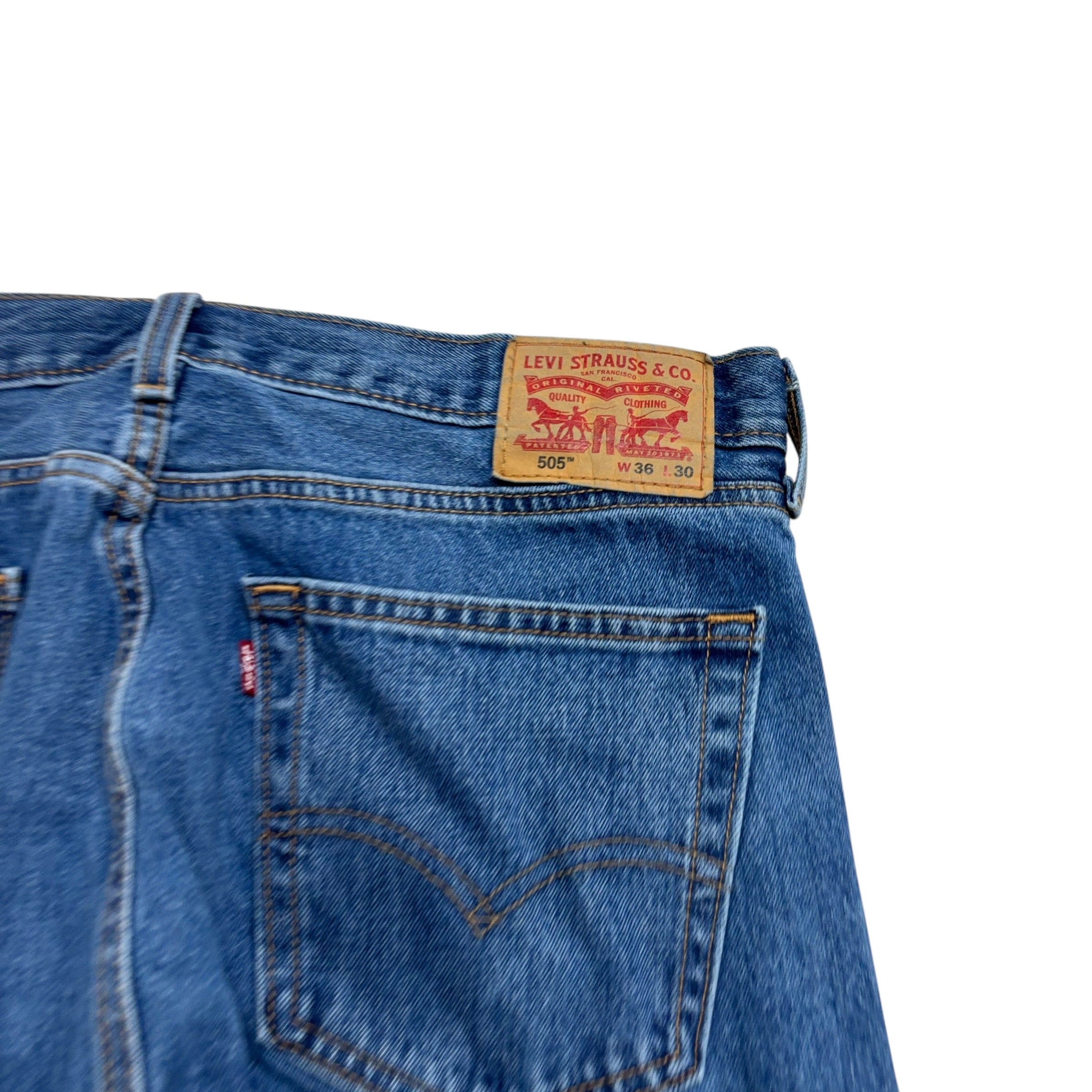 Levis 505 Jeans W36 L30 Mens Mid Blue Regular Straight Fit Denim