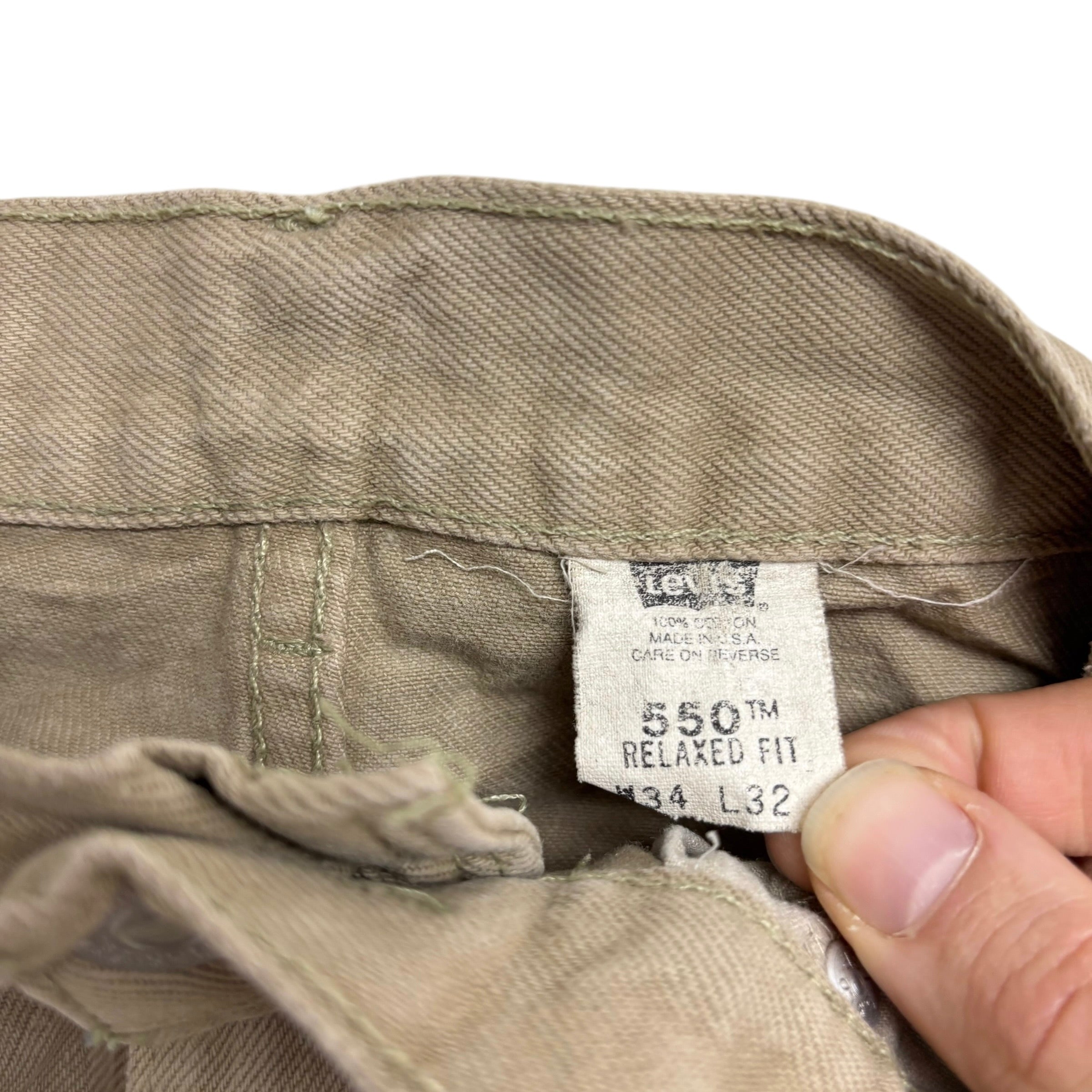 Levis 550 Jeans W34 L32 Mens Tan Relaxed Straight Made In USA Vintage Denim (E)