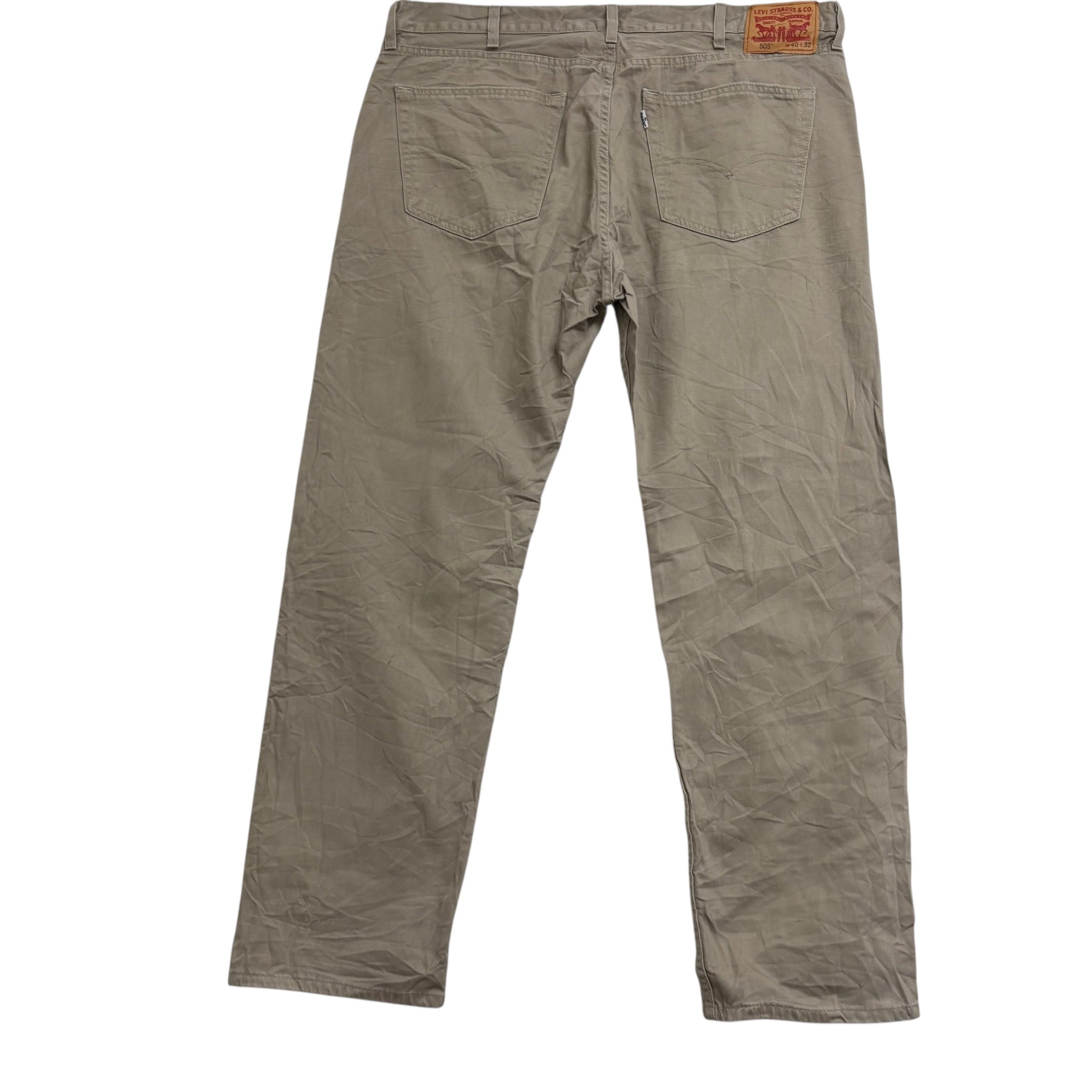Levis 505 Trousers W40 L32 Mens Beige Regular Straight Fit Cotton Pants