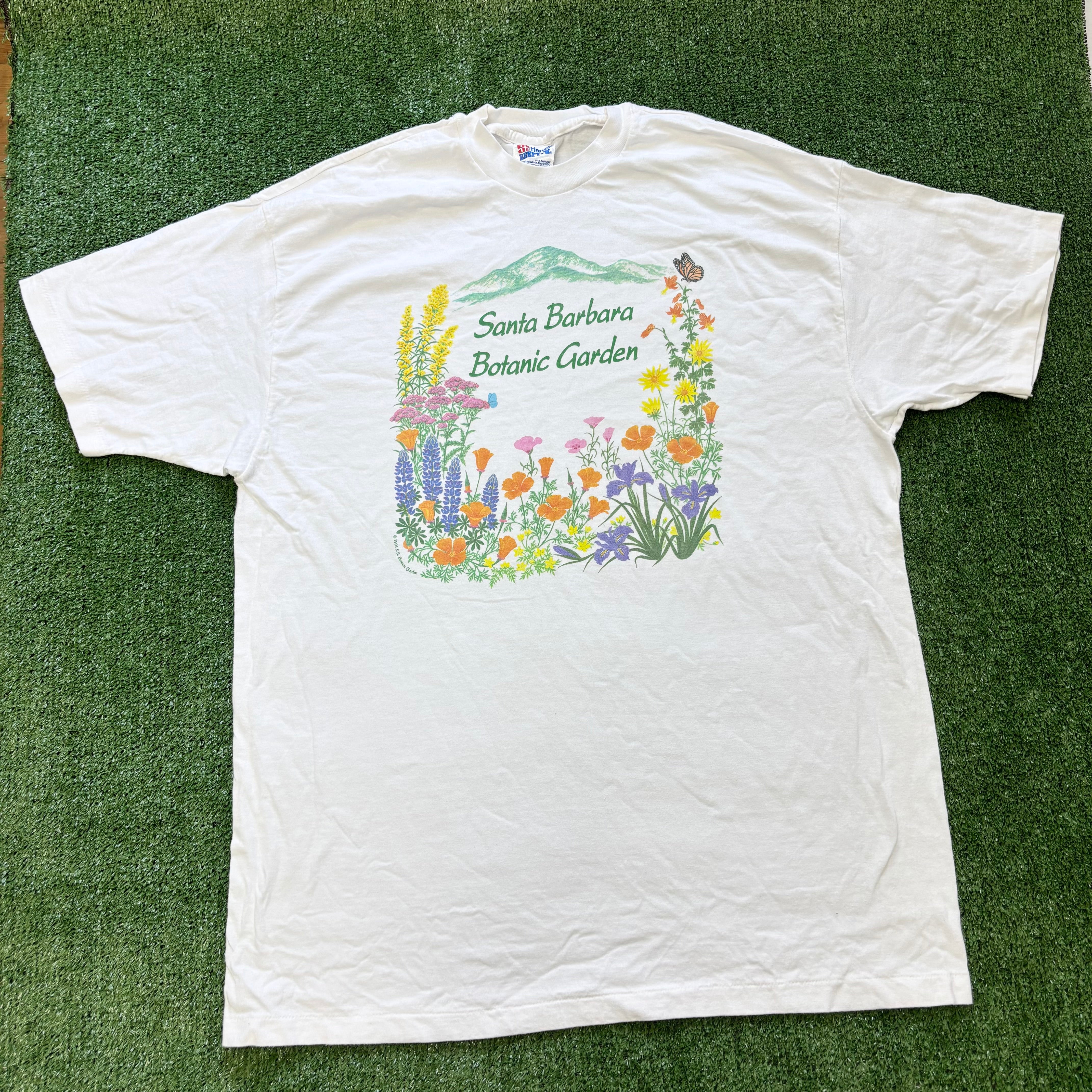 Vintage T Shirt Mens XL White Single Stitch Graphic Print 90s Flowers Nature (E)