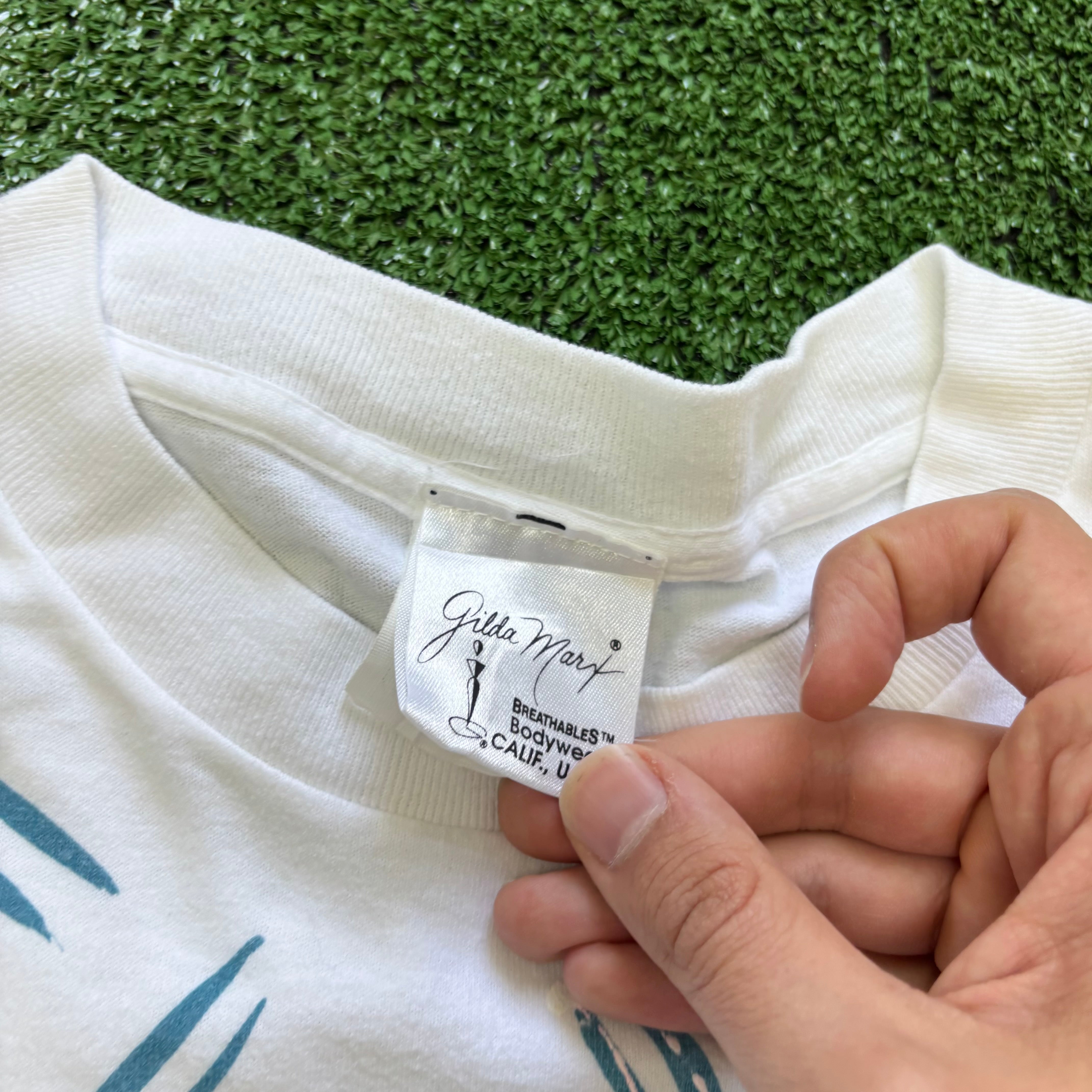 Vintage T Shirt Mens Large White Single Stitch Graphic Print 90s Art (E)