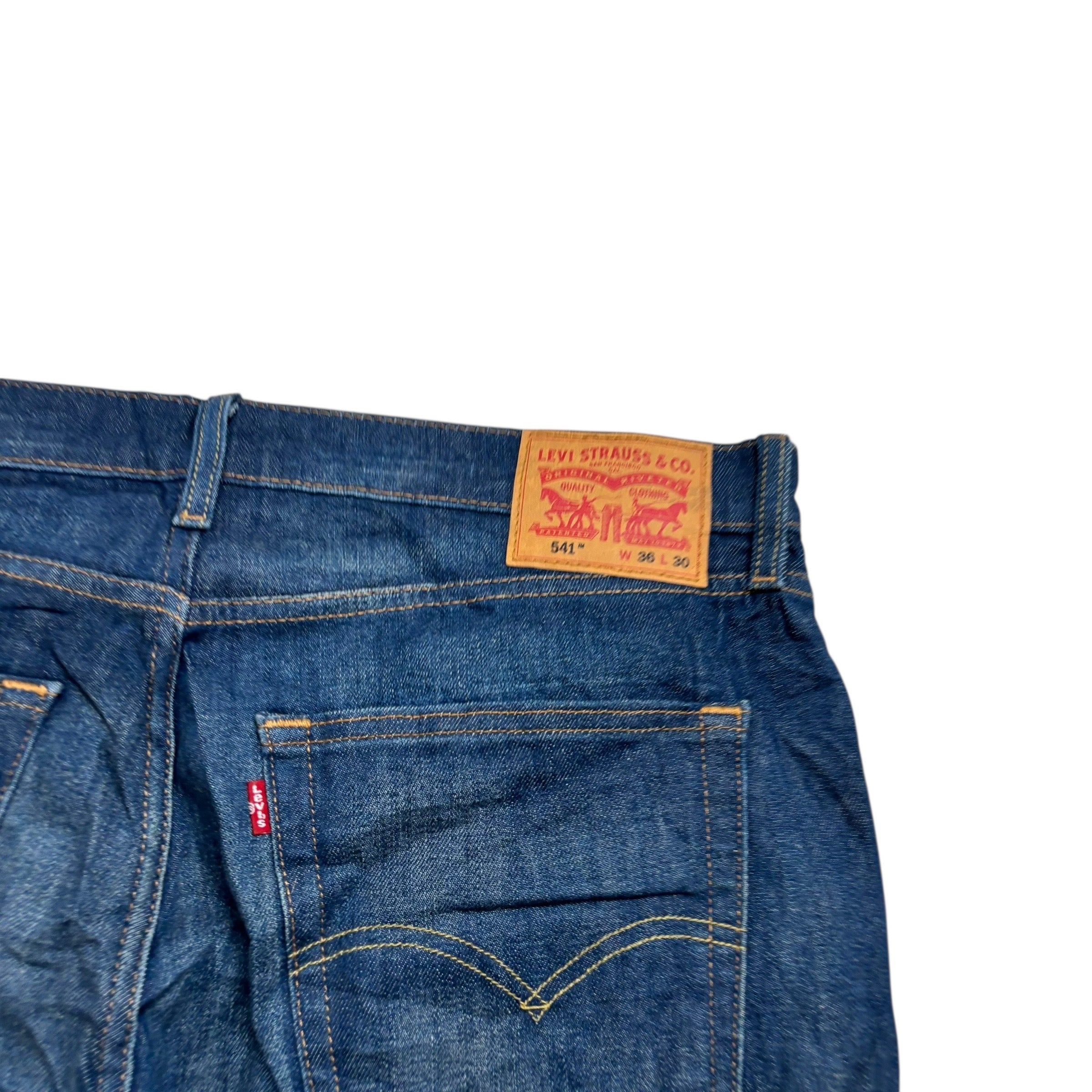 Levis 541 Jeans W38 L30 Mens Dark Blue Athletic Tapered Fit Stretch Denim (E)