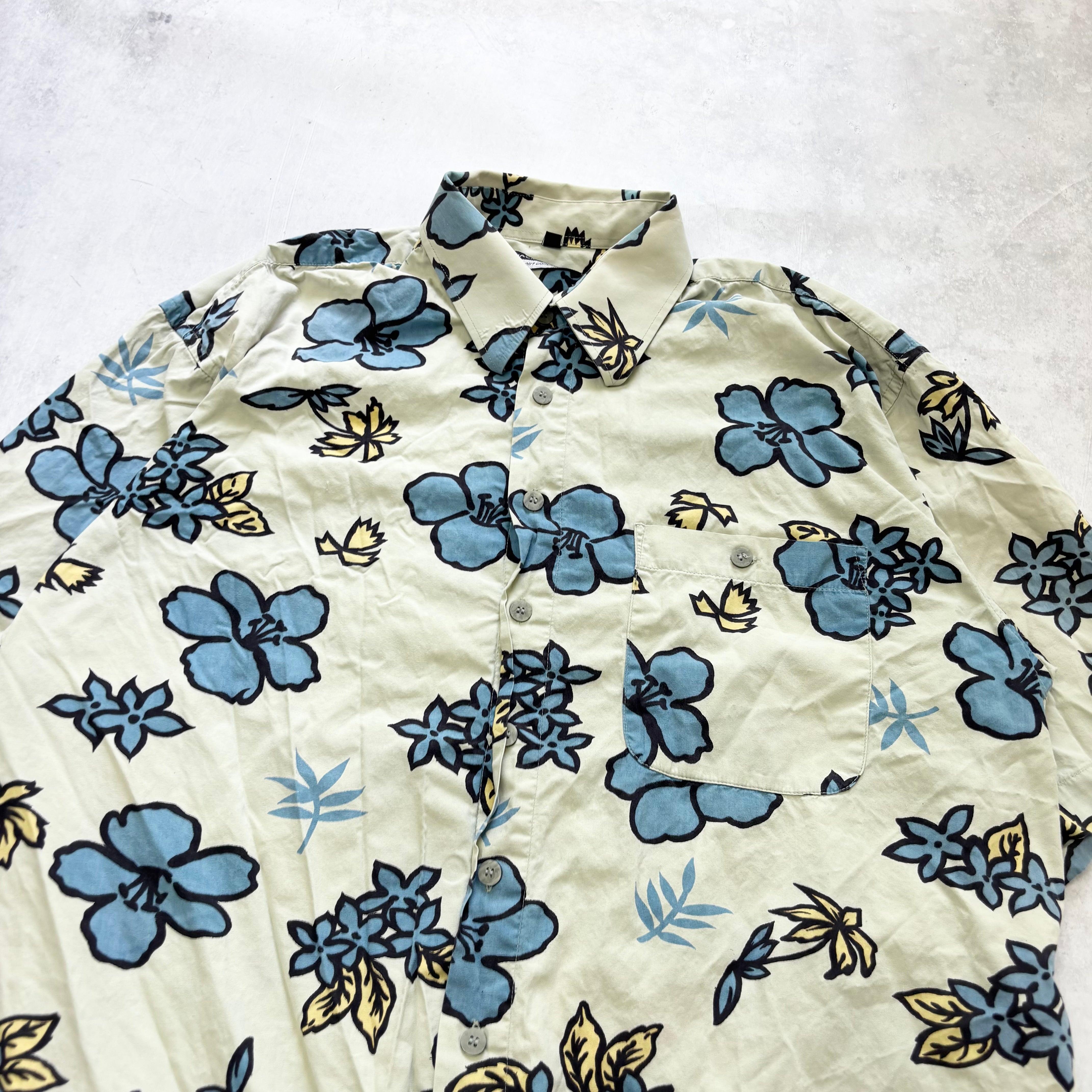 Hawaiian Shirt Mens Large Green Floral Aloha Short Sleeve (E)