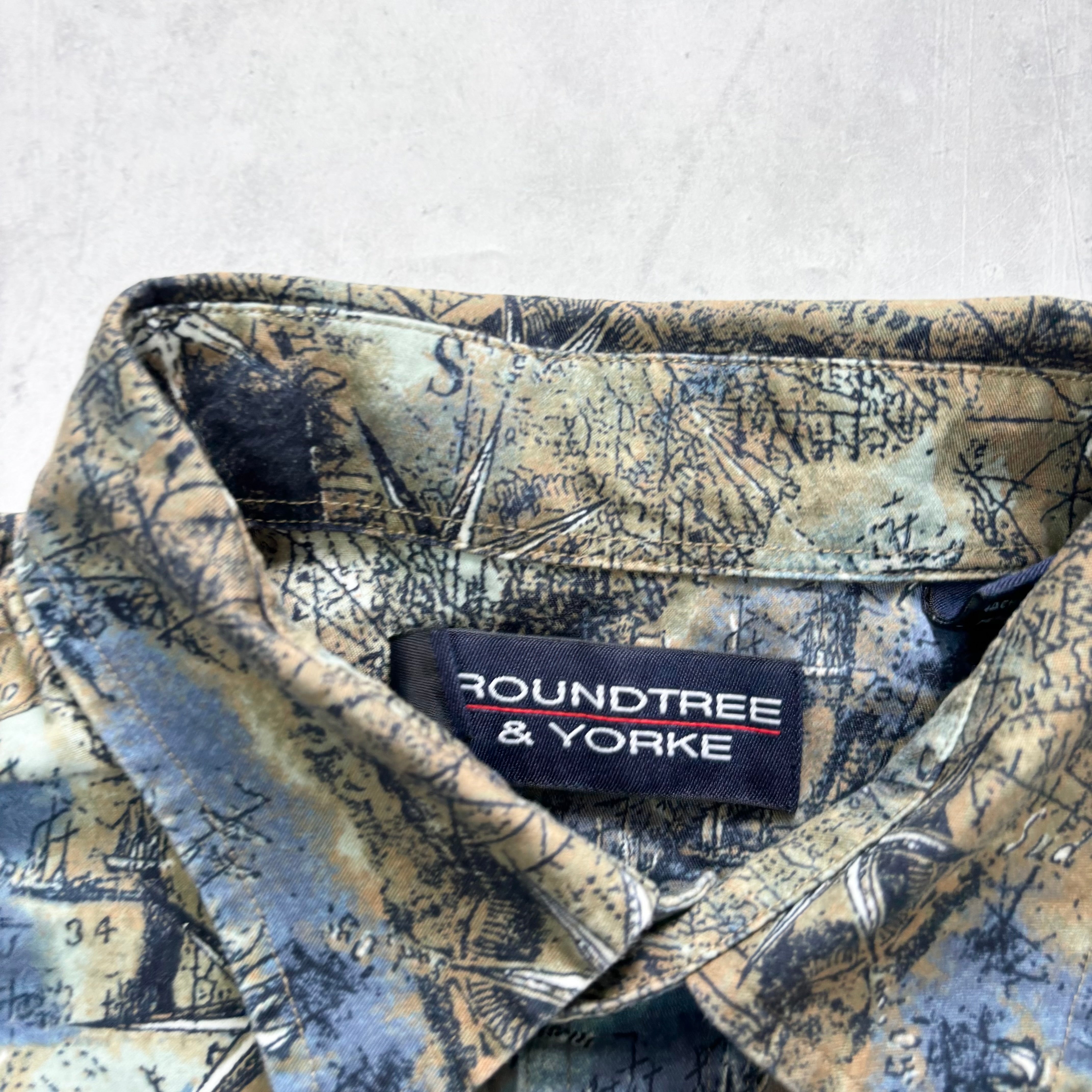 Vintage Patterned Shirt Mens Large Abstract Print Long Sleeve Cotton (E)