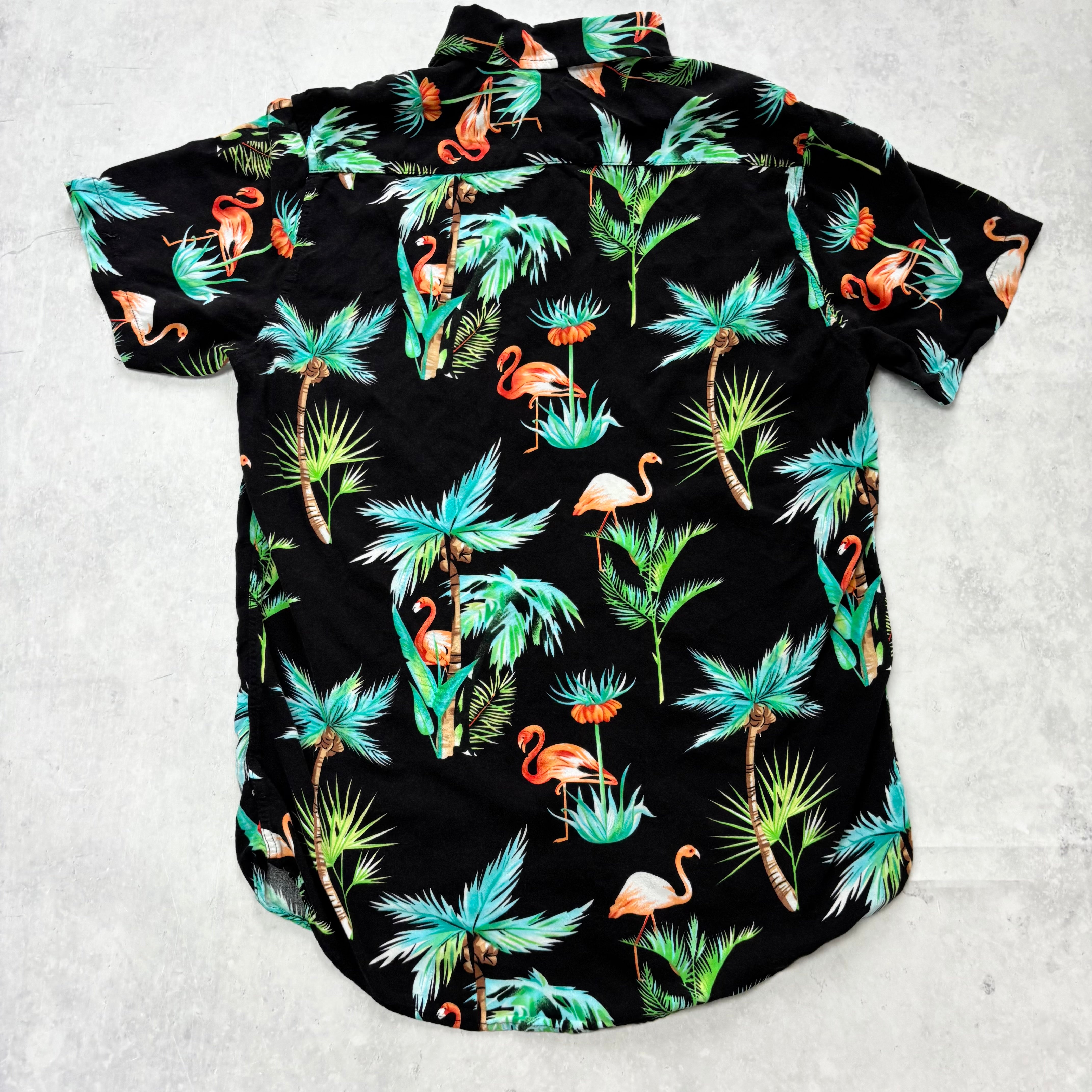 Hawaiian Shirt Mens Small Black Aloha Floral Short Sleeve (E)