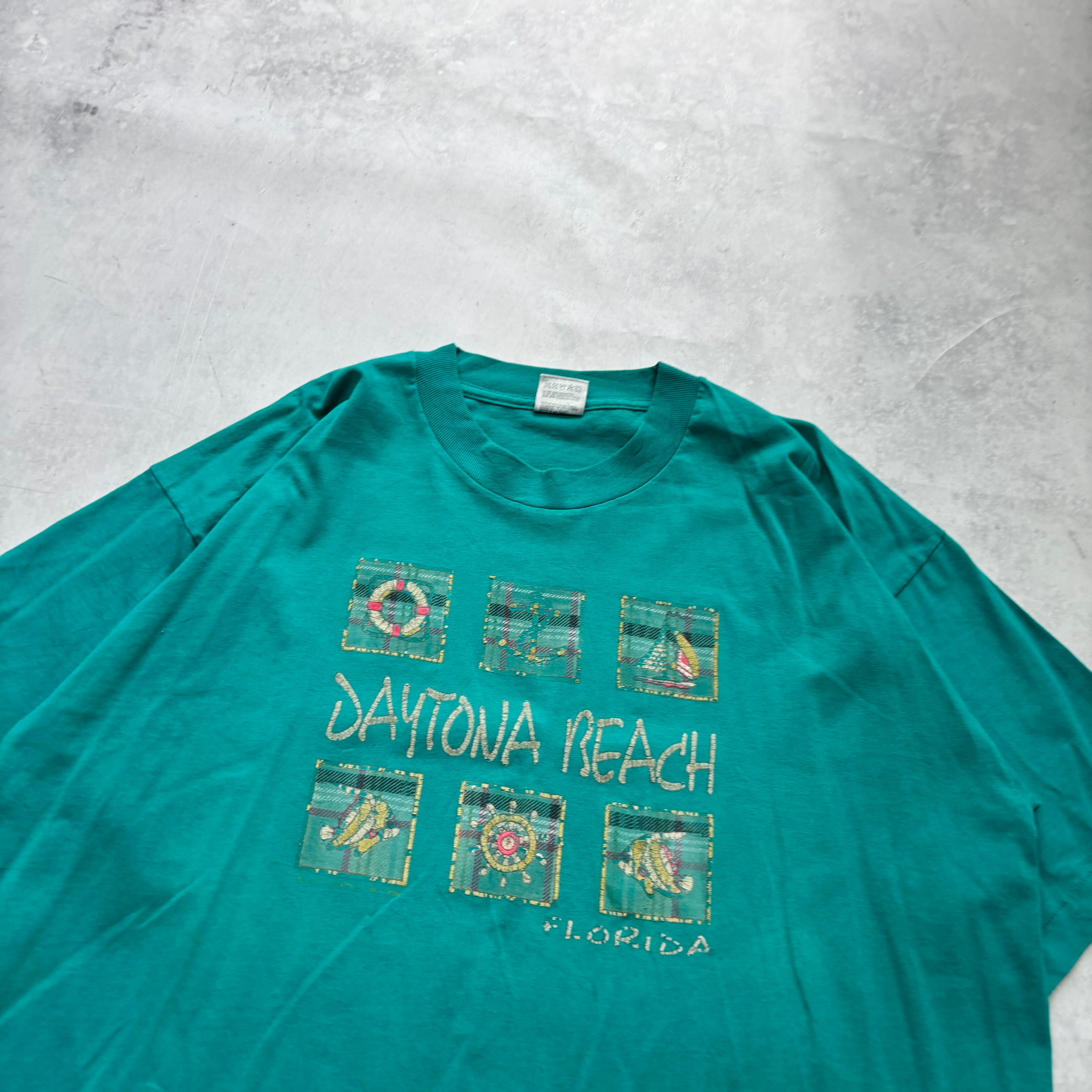 Vintage T Shirt Mens XL Teal Green Single Stitch Graphic Print 90s USA Tourist