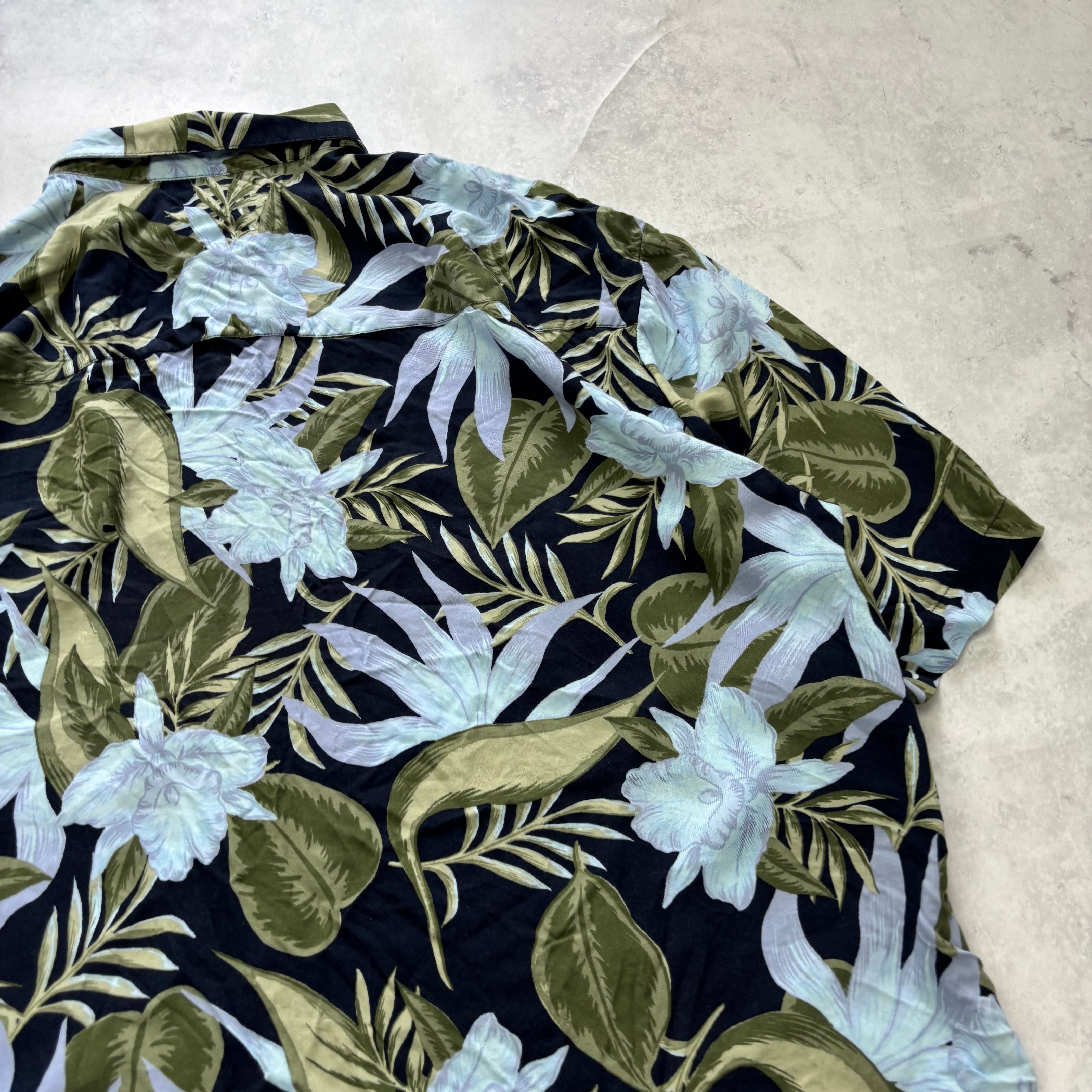 Vintage Hawaiian Shirt Mens XL Blue Floral Aloha Short Sleeve Rayon (E)