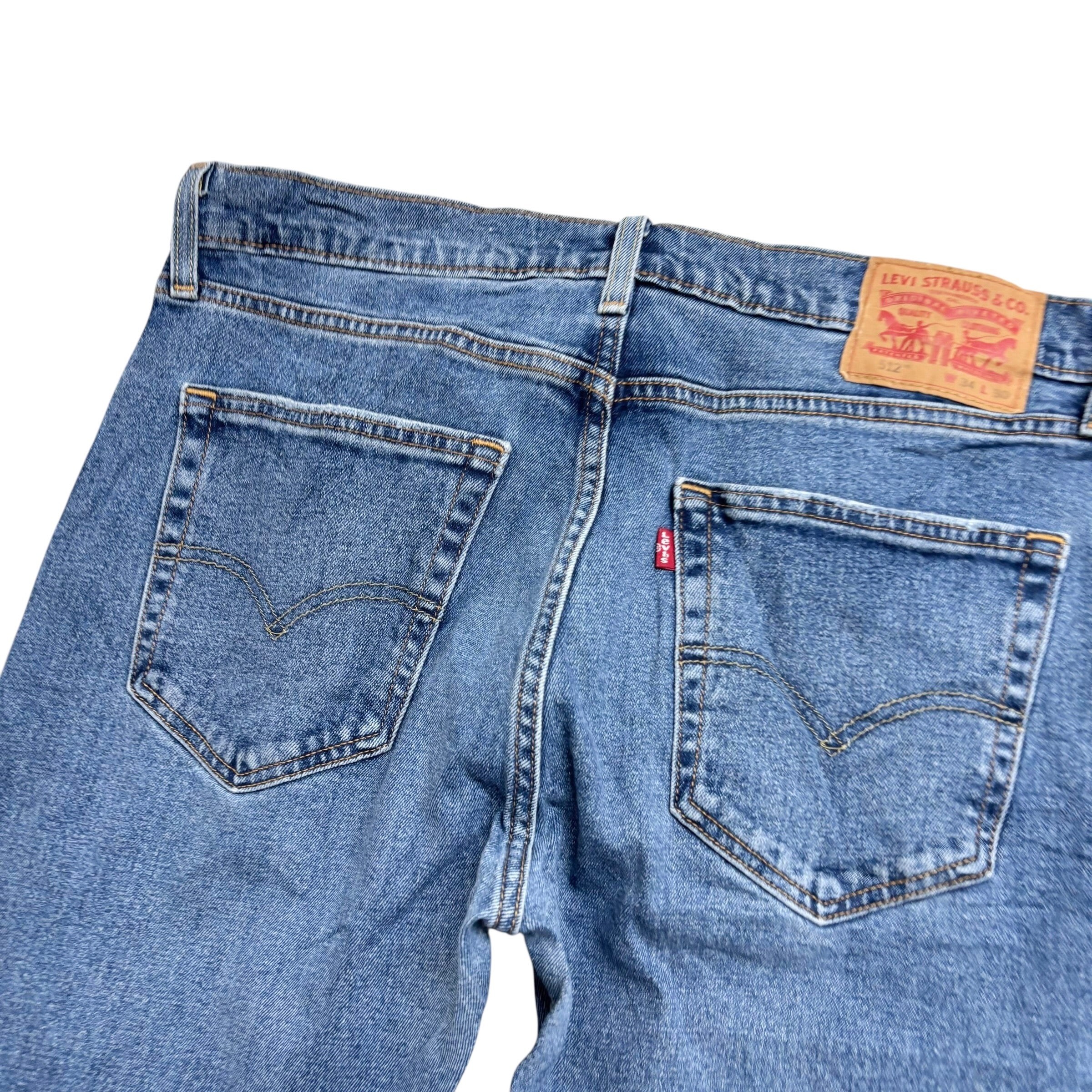 Levis 512 Jeans W34 L30 Mens Mid Blue Slim Tapered Fit Stretch Denim (E)