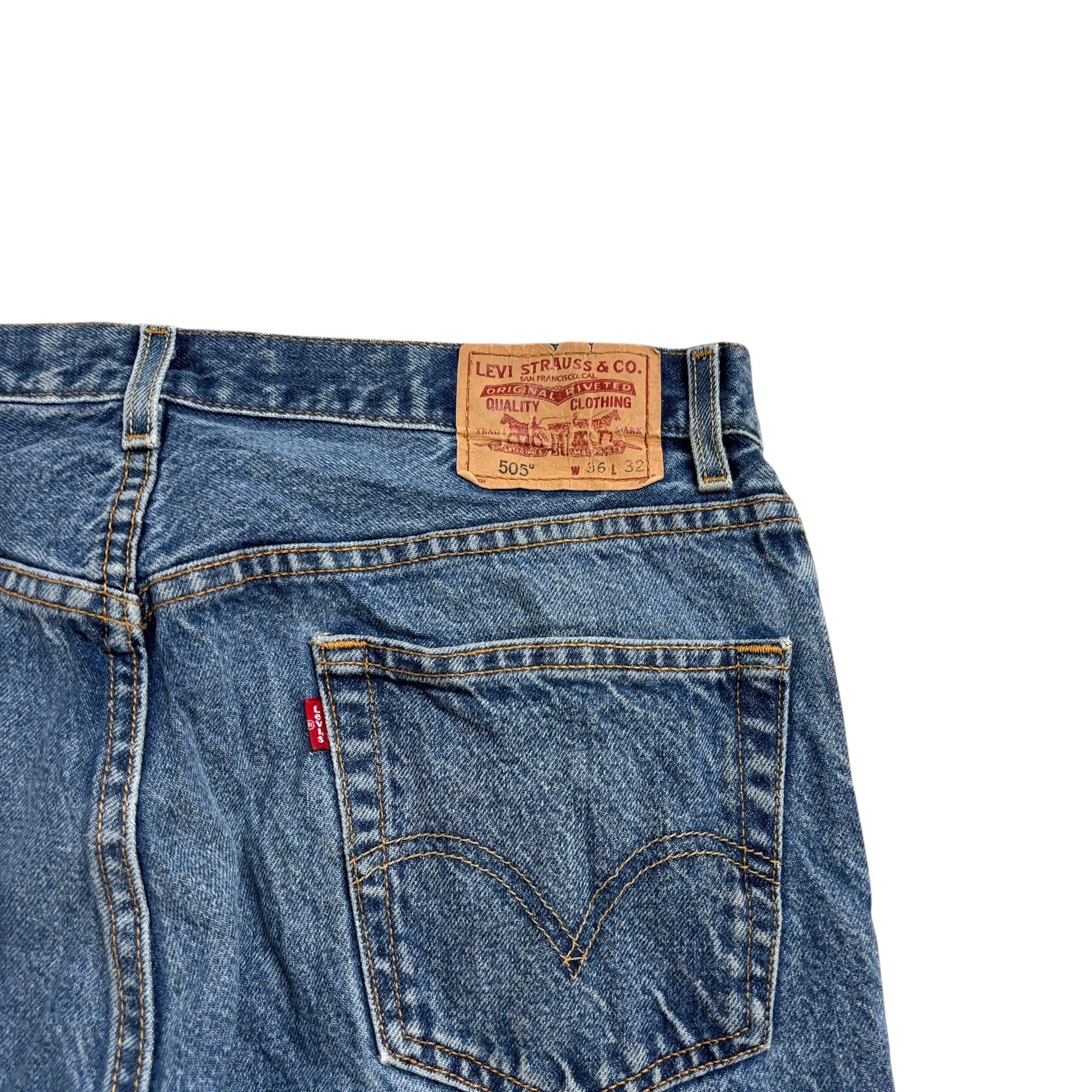 Levis 505 Jeans W36 L32 Mens Mid Blue Regular Straight Fit Vintage Denim