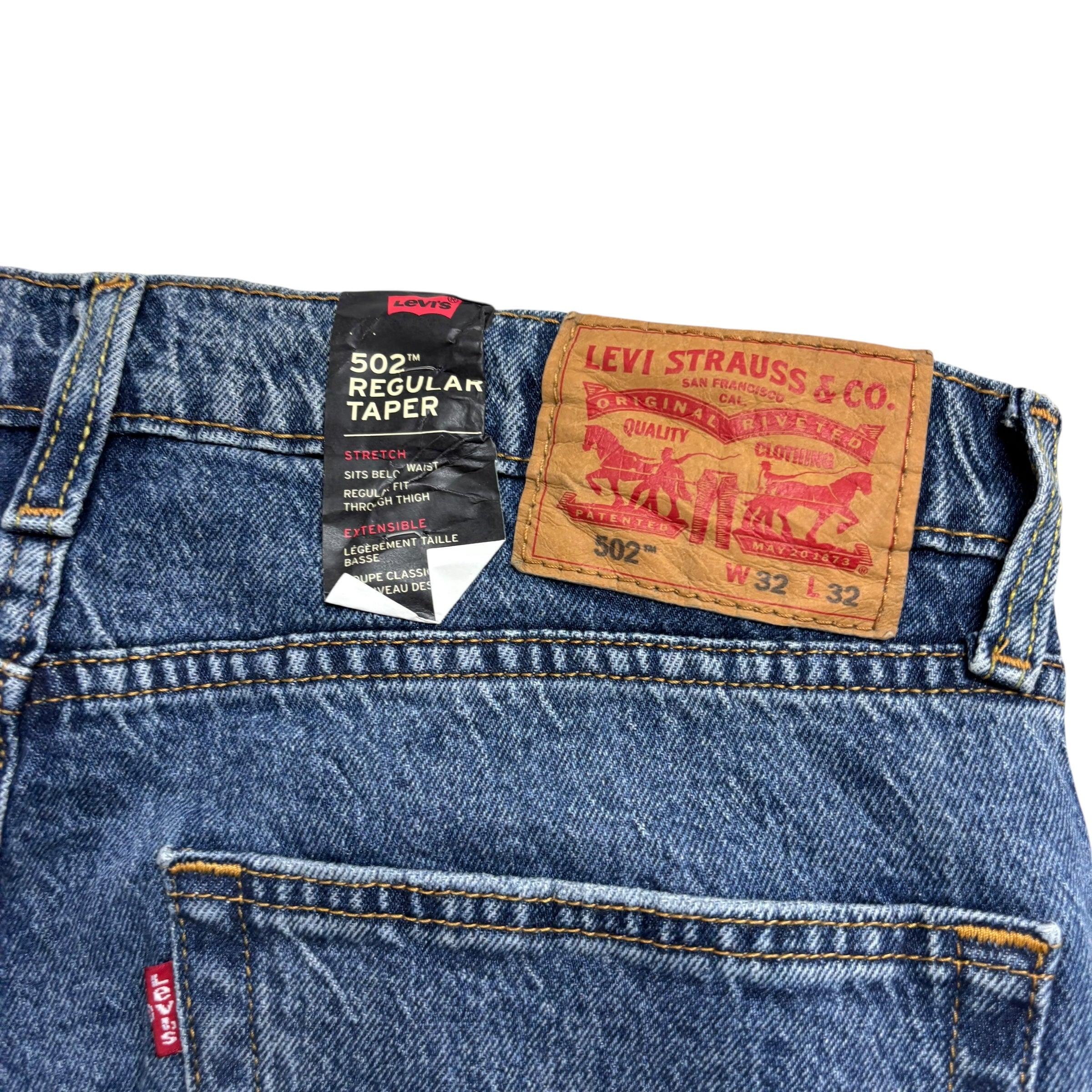 Levis 502 Jeans W32 L30 Mens Mid Blue Regular Tapered Fit Stretch Distressed (E)
