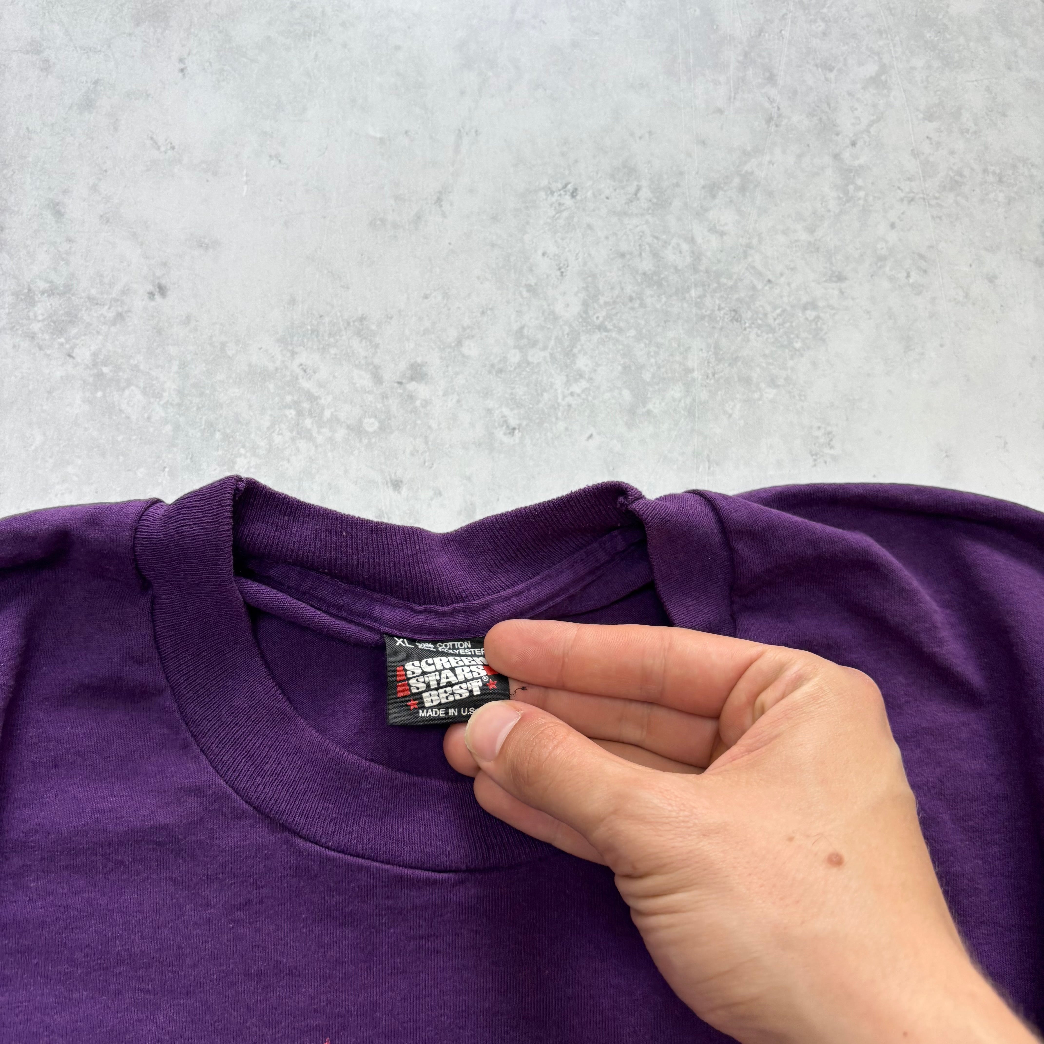 Vintage T Shirt Mens Large Purple Single Stitch Graphic Print 90s USA