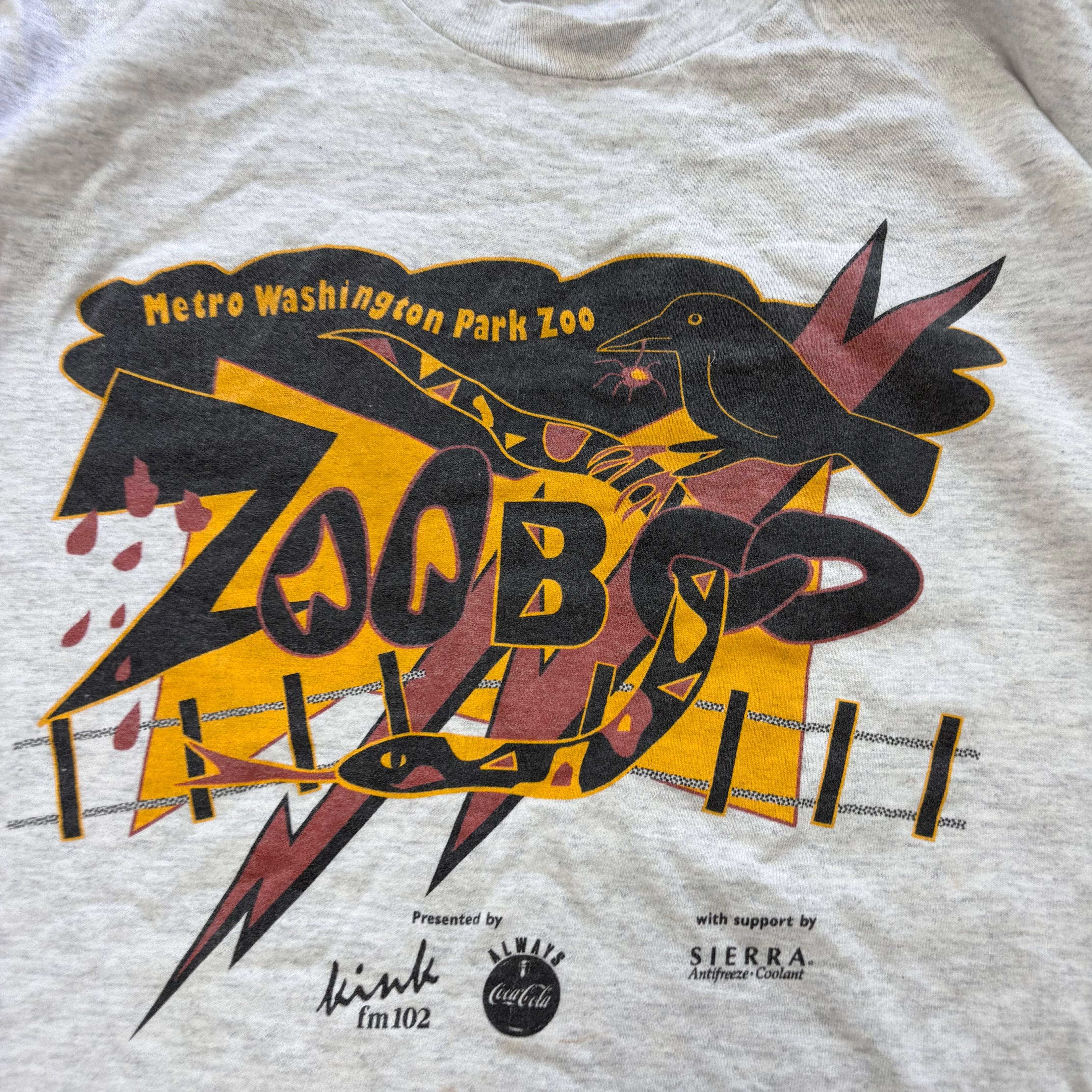 Vintage T Shirt Mens XXL Grey Single Stitch Graphic Print 90s Zoo