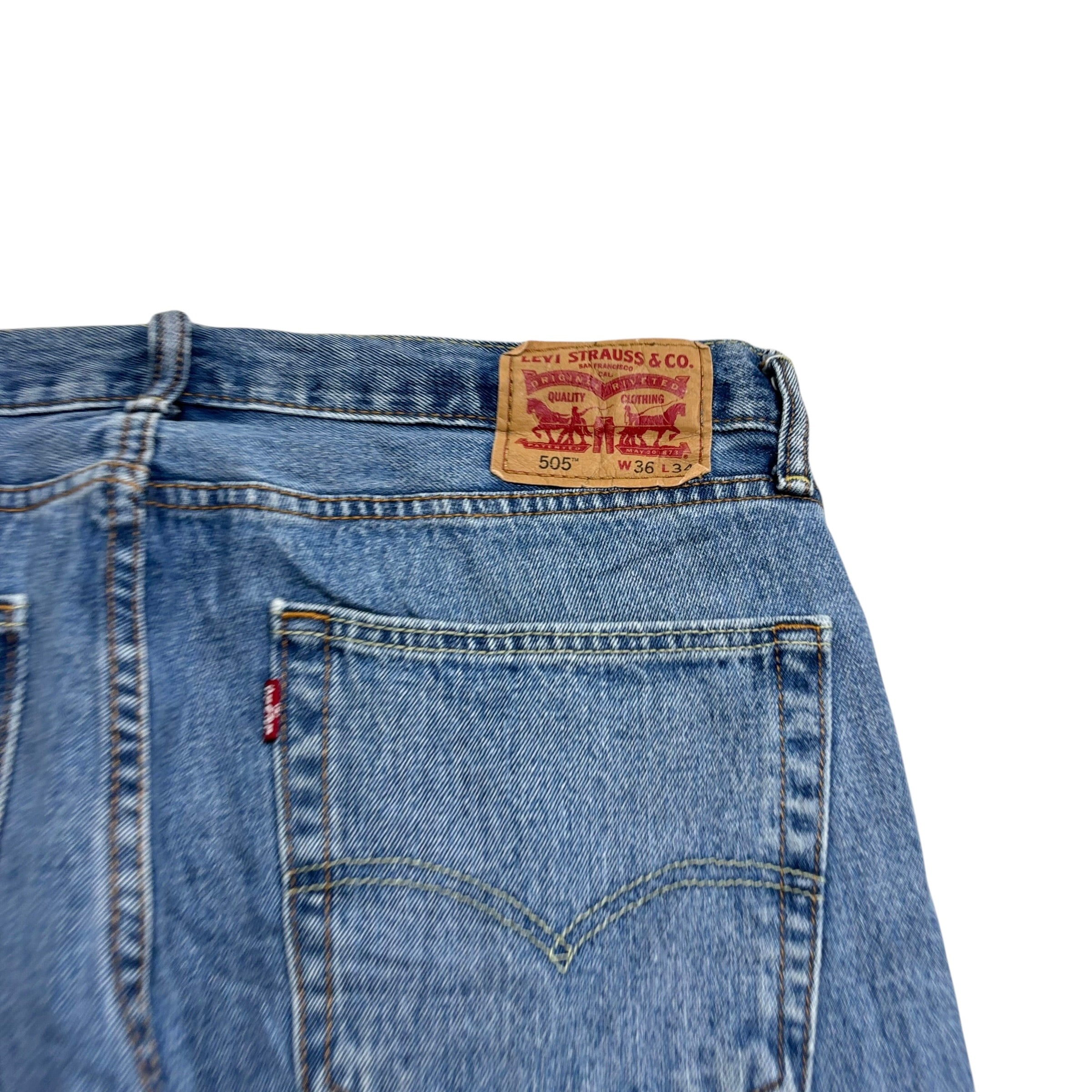 Levis 505 Jeans W36 L34 Mens Light Blue Regular Straight Fit Denim (E)