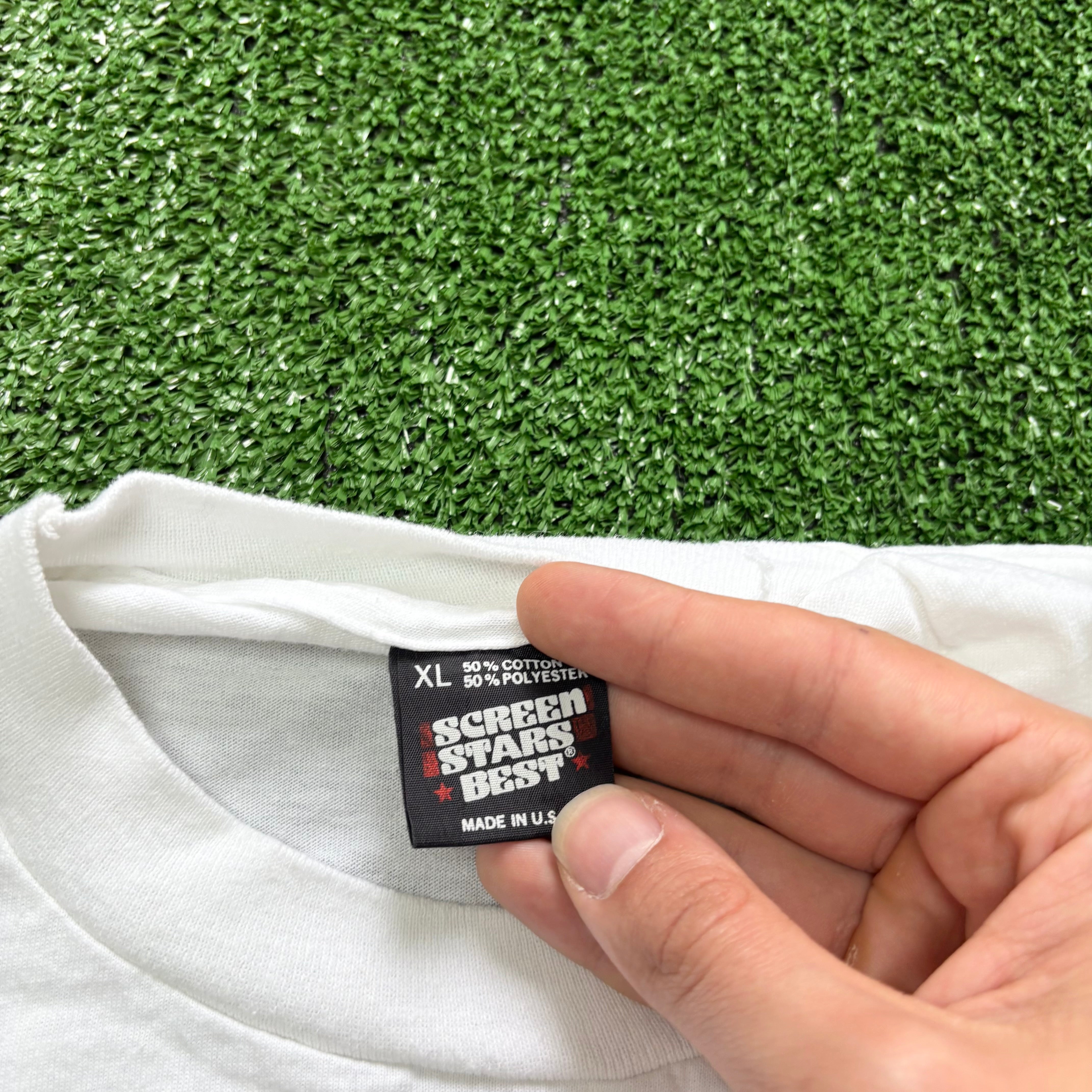 Vintage T Shirt Mens Medium White Single Stitch Graphic Print 90s USA Sports