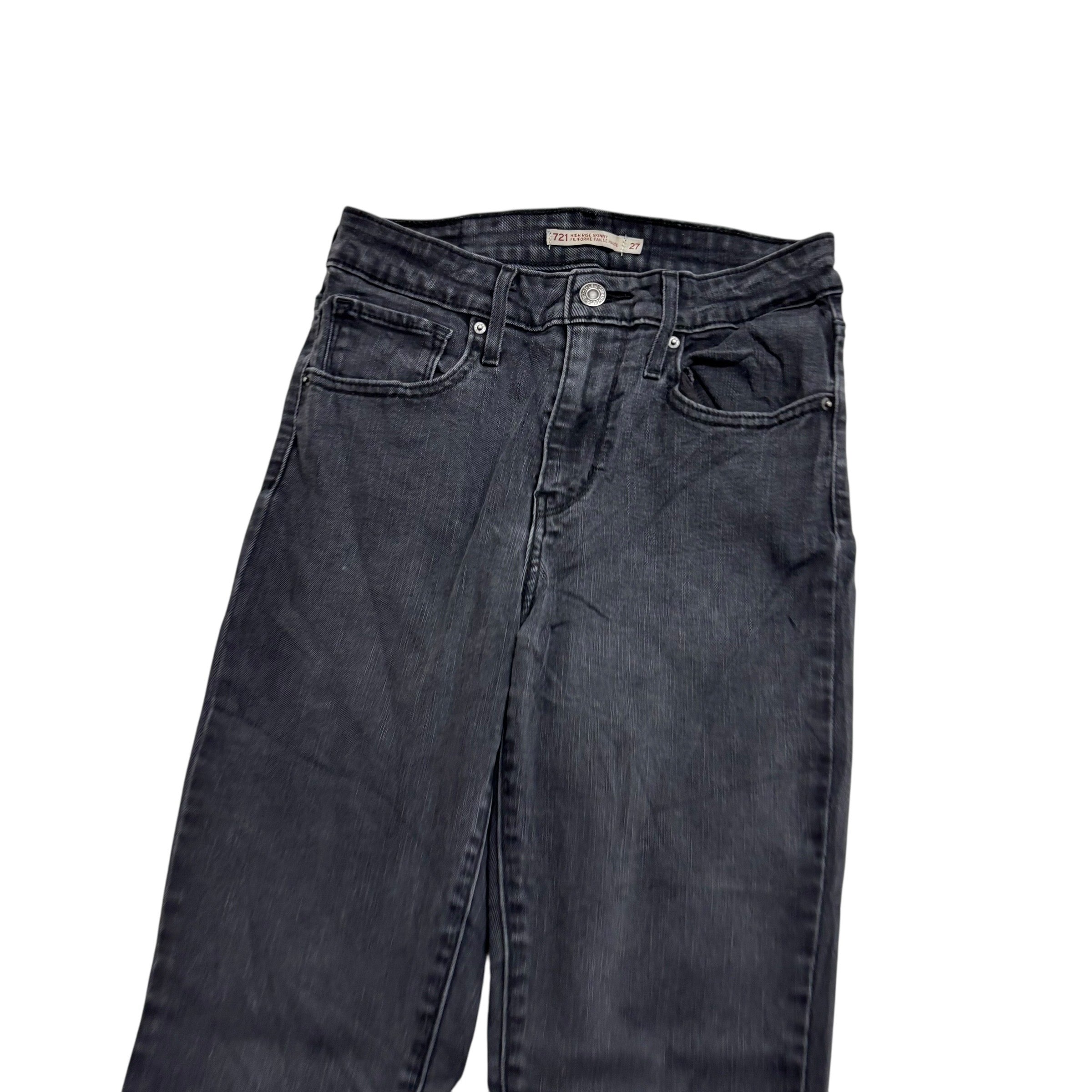 Levis 721 Jeans W25 L30 Womens High Rise Skinny Black Stretch Denim