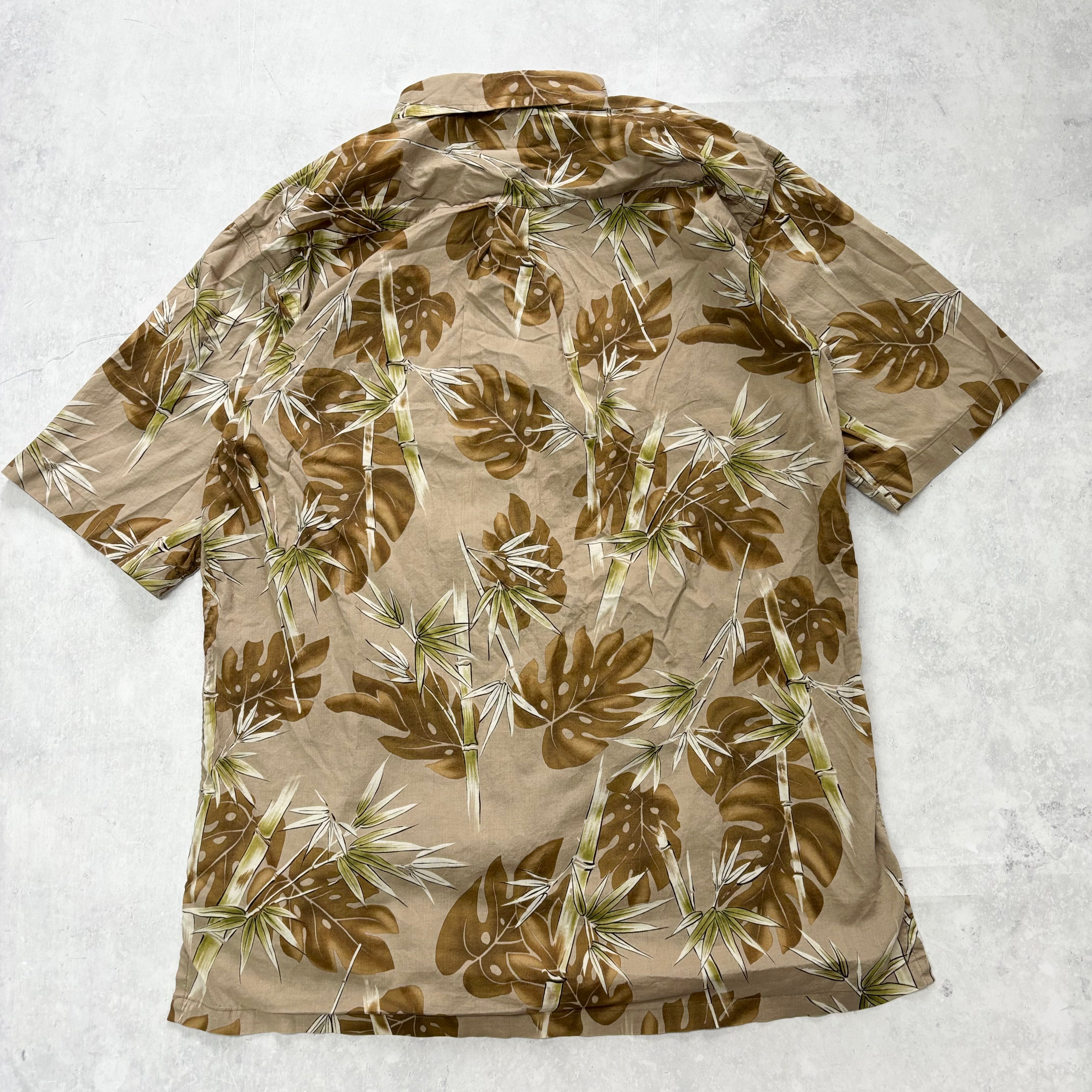 Hawaiian Shirt Mens Large Brown Aloha Short Sleeve Cotton Slim Fit (E)
