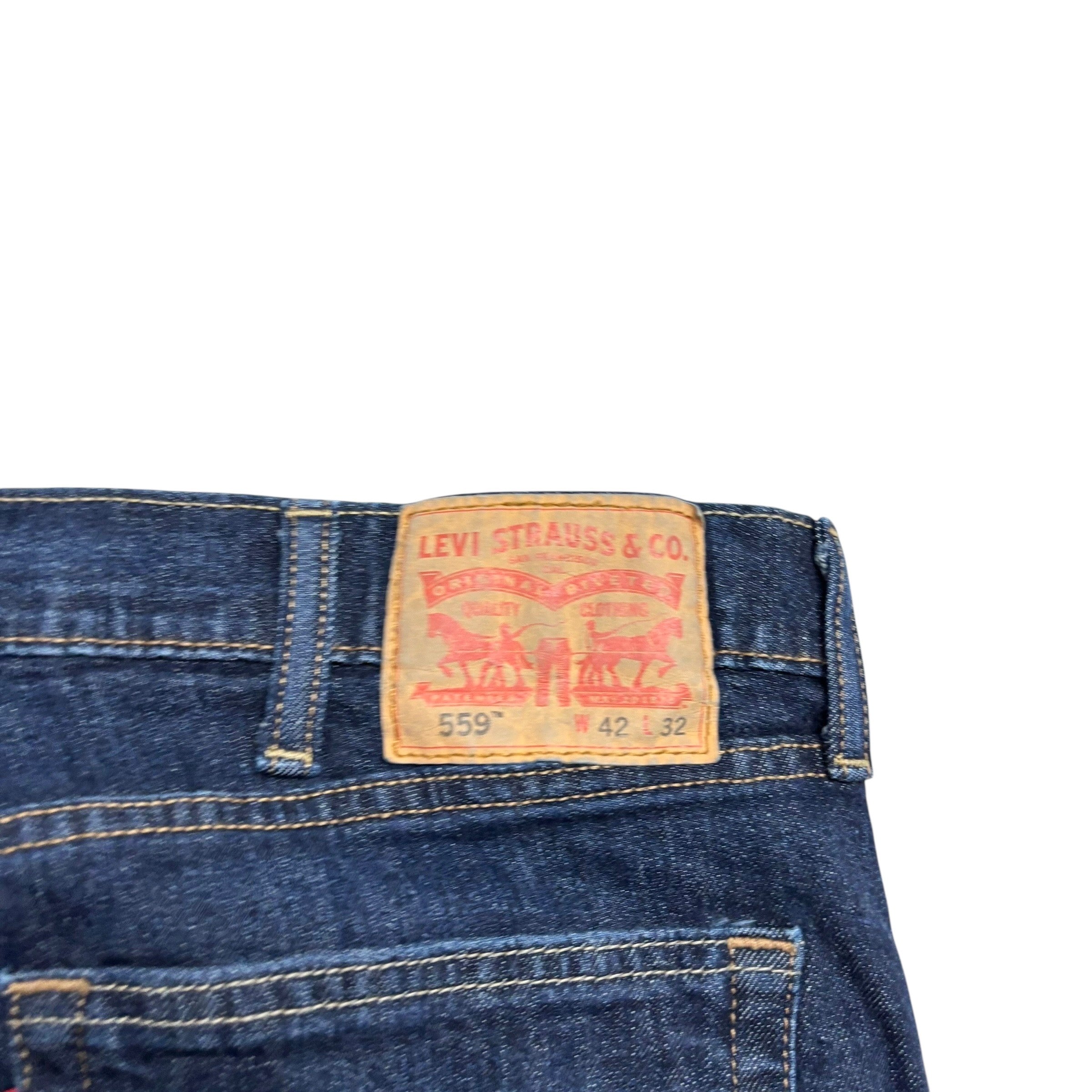 Levis 559 Jeans W42 L32 Mens Dark Blue Baggy Relaxed Straight Fit Stretch Denim