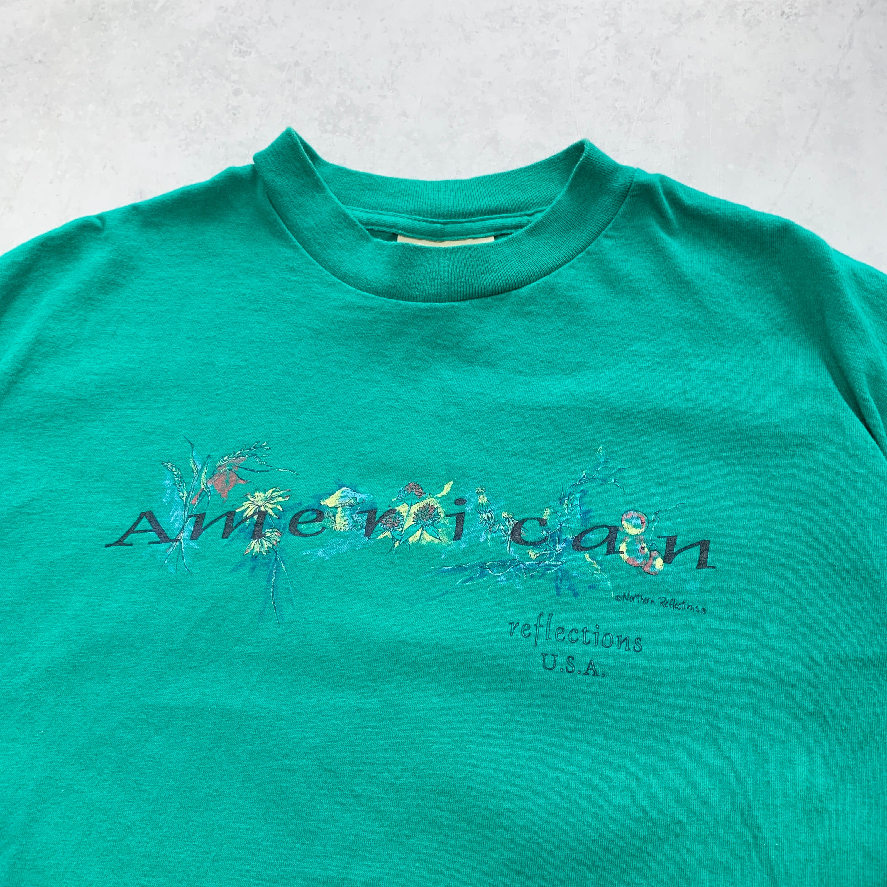 Vintage T Shirt Mens Large Green Single Stitch Graphic Print 90s USA Nature