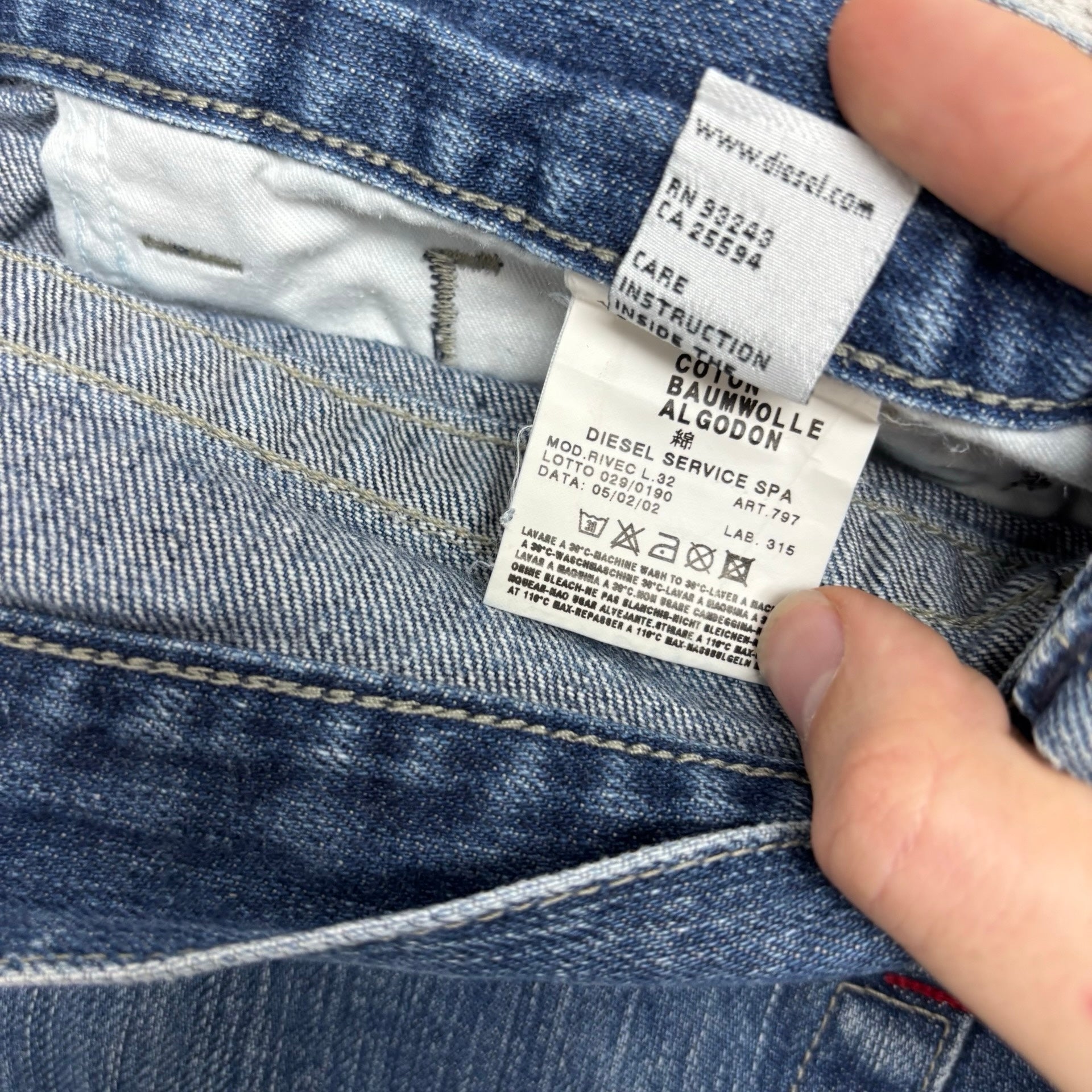 Diesel Rivec Jeans W34 L32 Mens Mid Blue Relaxed Baggy Fit Vintage (E)