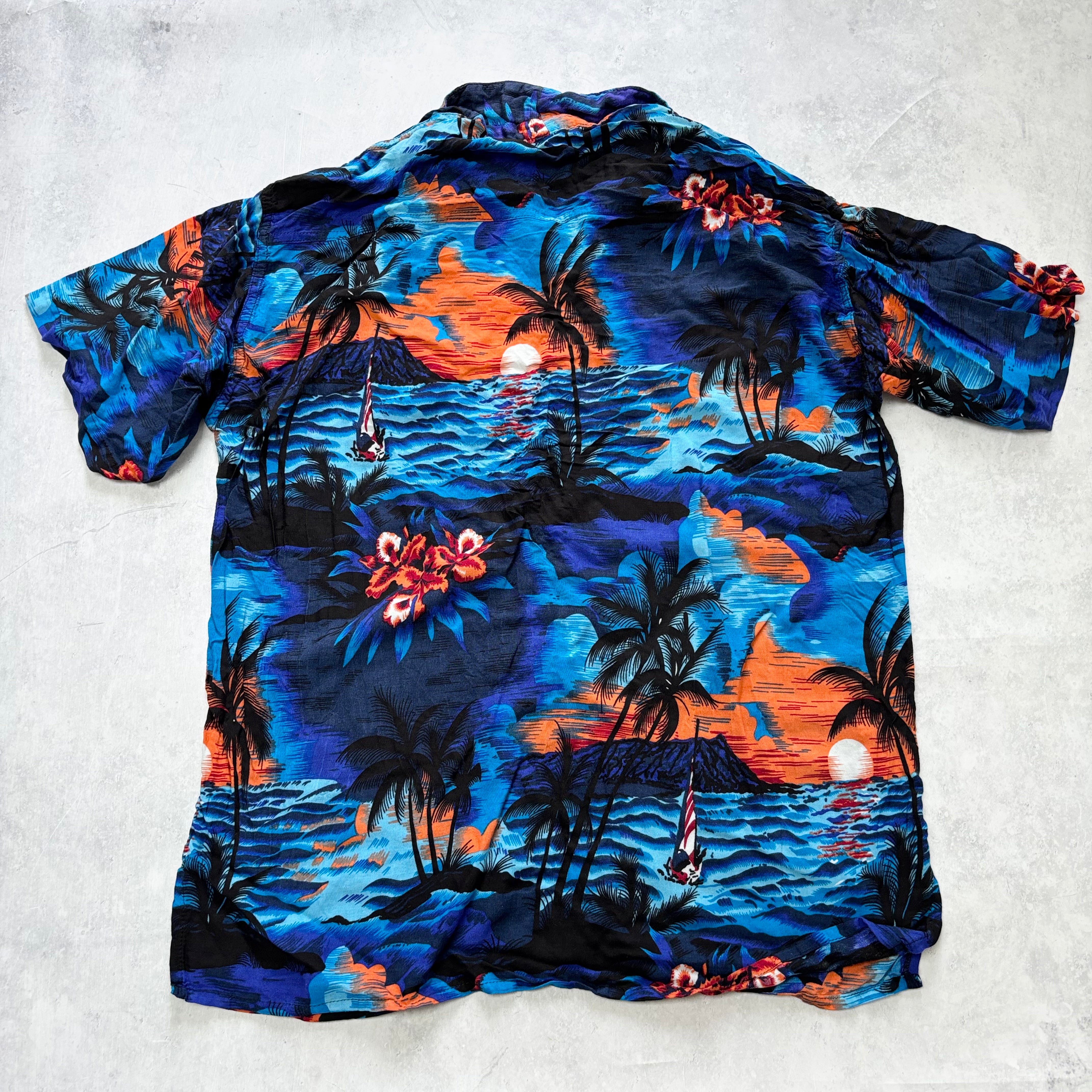 Hawaiian Shirt Mens XL Blue Floral Aloha Short Sleeve Cotton (E)