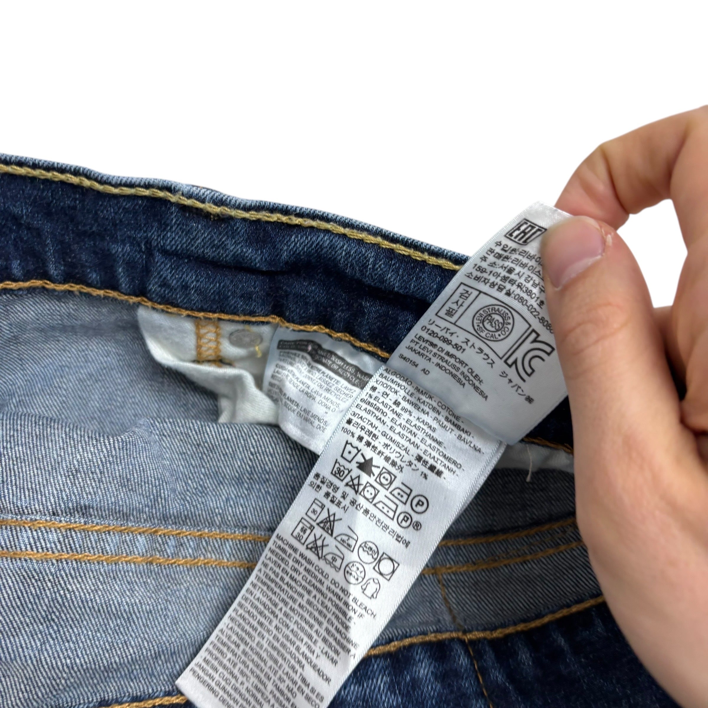 Levis 505 Jeans W38 L30 Mens Dark Blue Regular Straight Fit Stretch Denim (E)