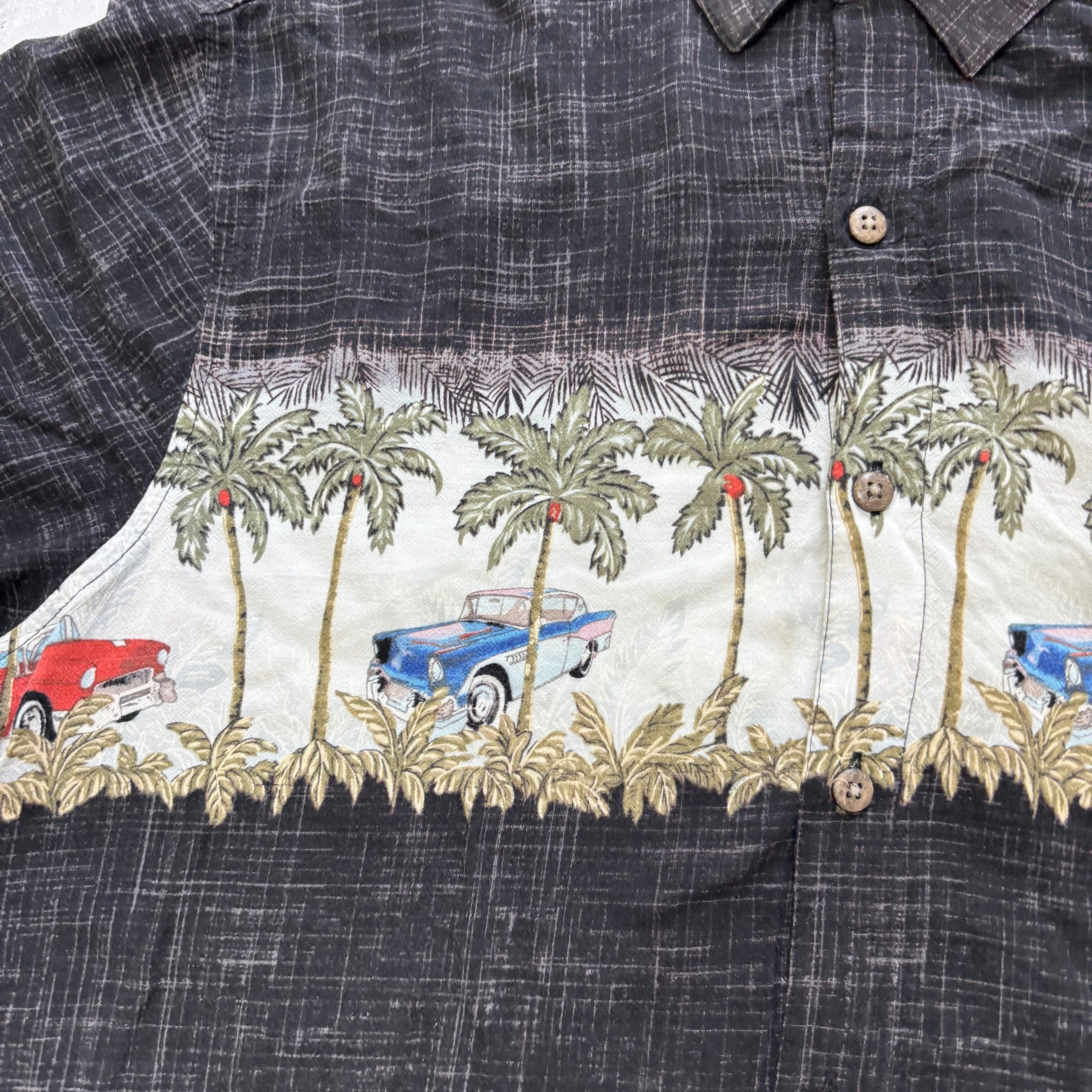 Vintage Hawaiian Shirt Mens Medium Black Floral Aloha Short Sleeve (E)