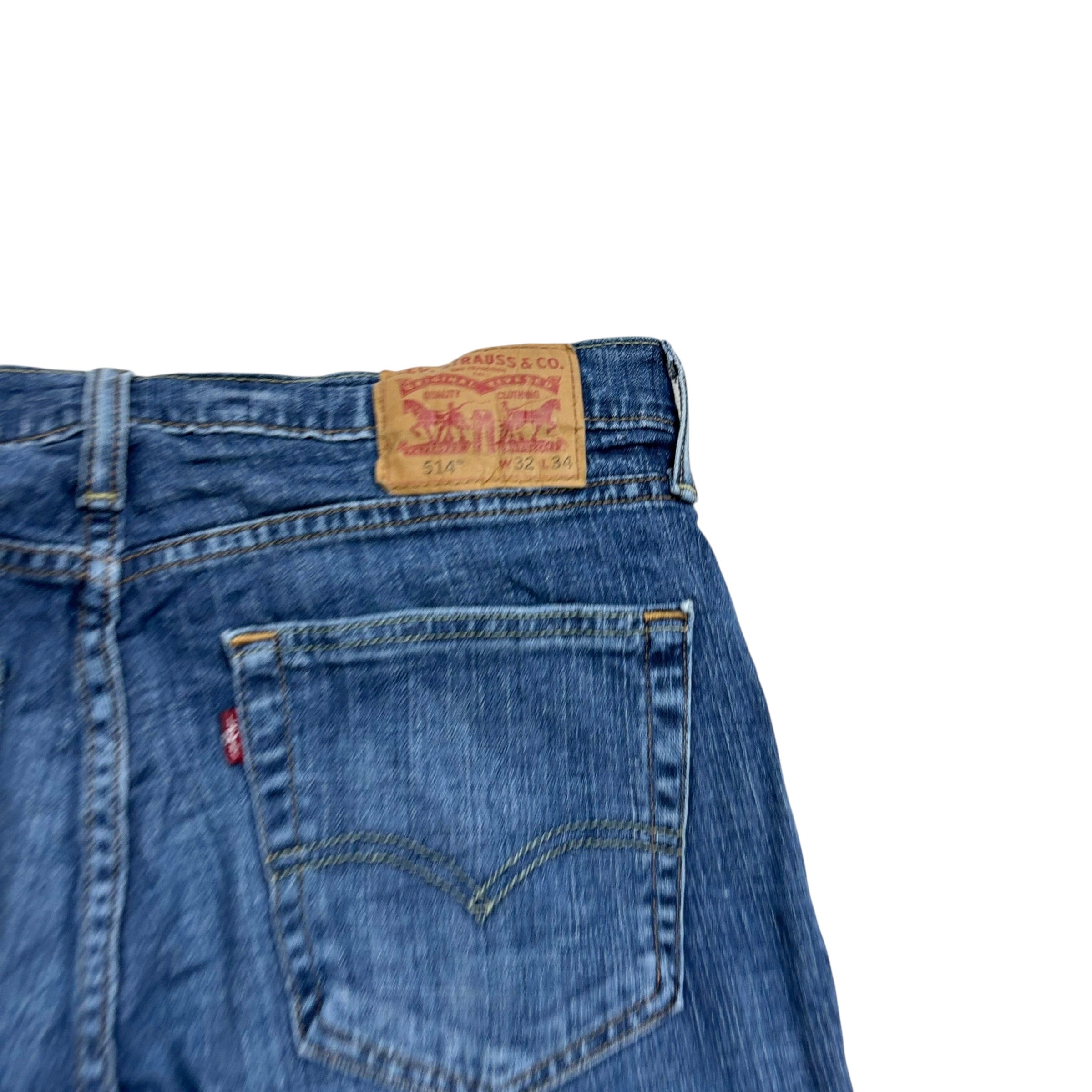 Levis 514 Jeans W32 L34 Mens Mid Blue Regular Straight Fit Stretch Denim (E)