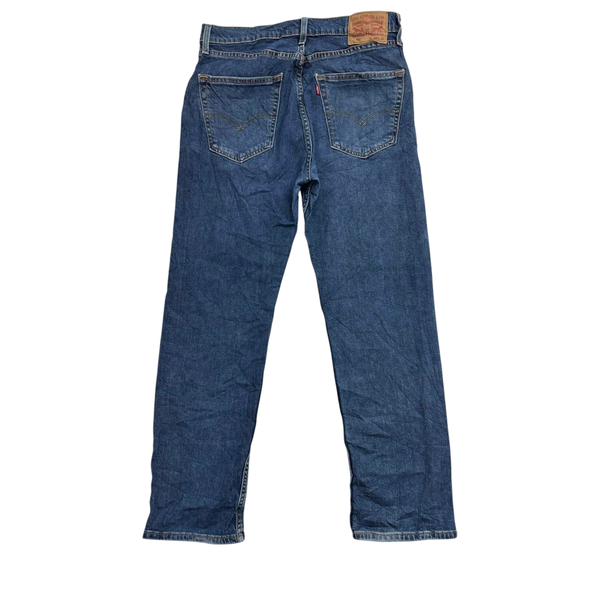 Levis 505 Jeans W32 L30 Mens Mid Blue Regular Straight Fit Stretch Denim (E)