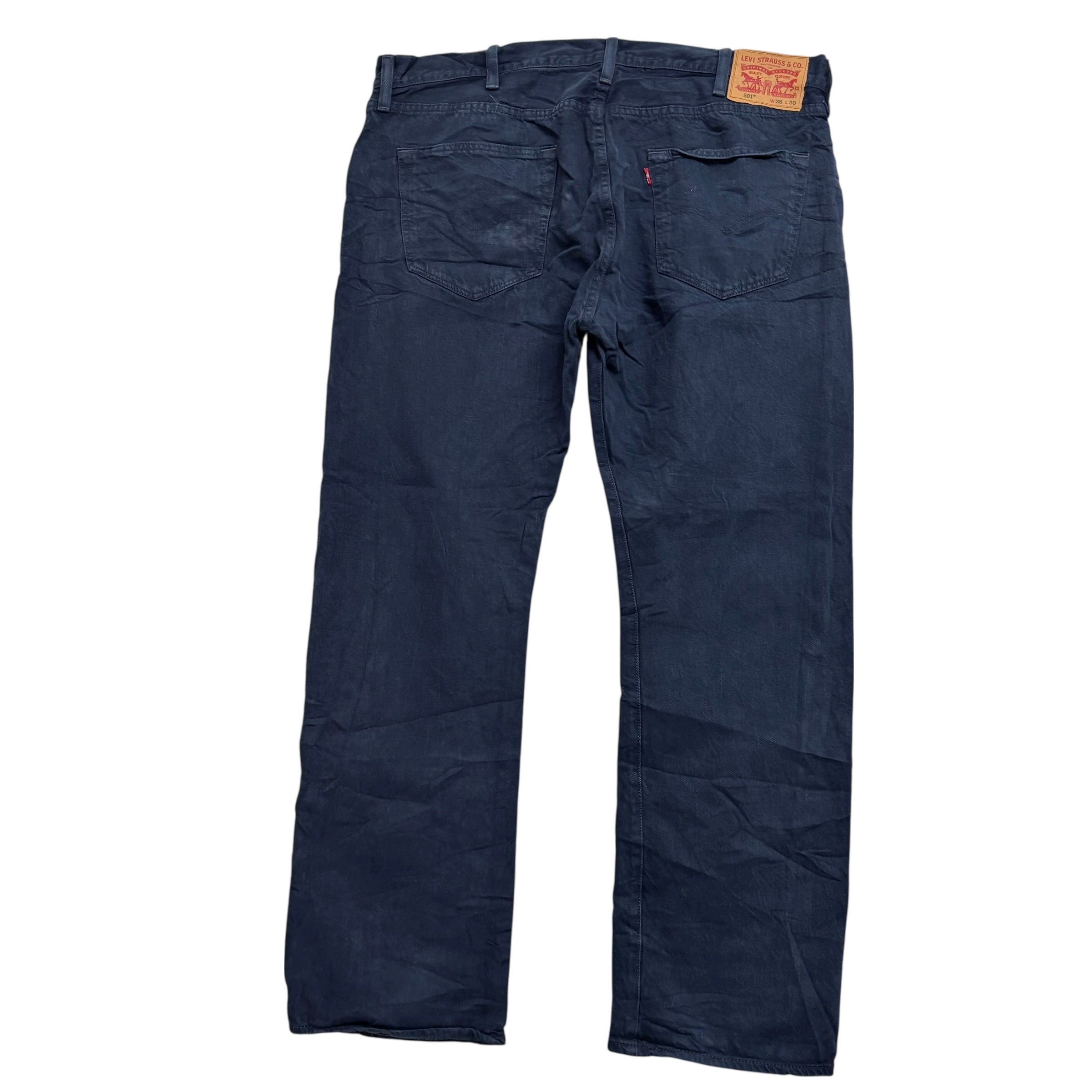 Levis 501 Jeans W38 L30 Mens Navy Blue Regular Straight Fit Denim (E)
