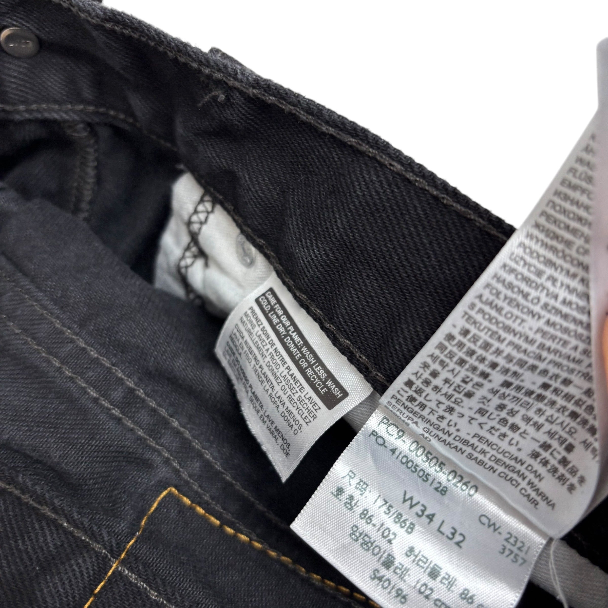 Levis 505 Jeans W34 L31 Mens Black Regular Straight Fit Denim (E)