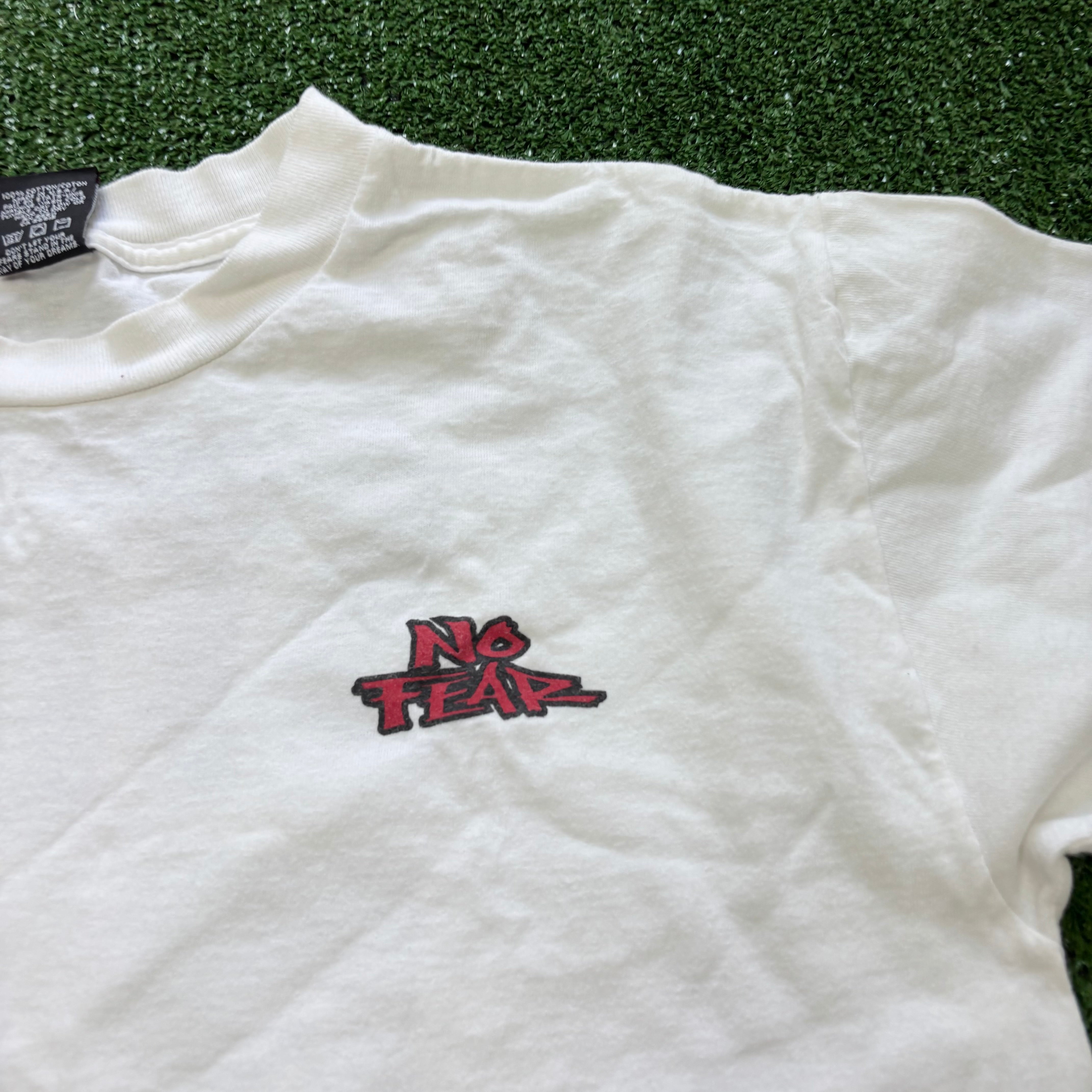 Vintage No Fear T Shirt Mens Large White Single Stitch Graphic Print 90s (E)