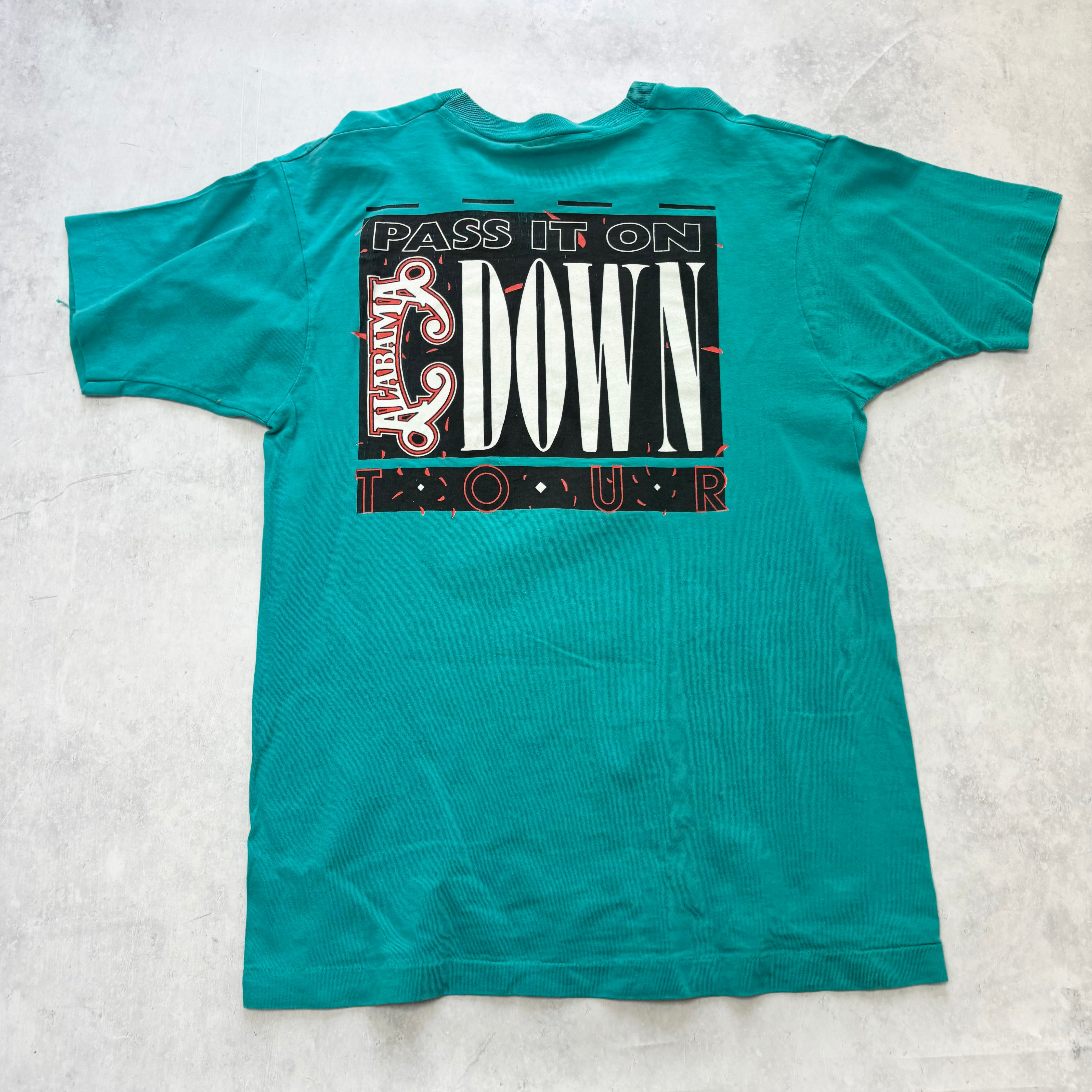 Vintage T Shirt Mens Medium Turquoise Blue Single Stitch Graphic Print 90s (E)