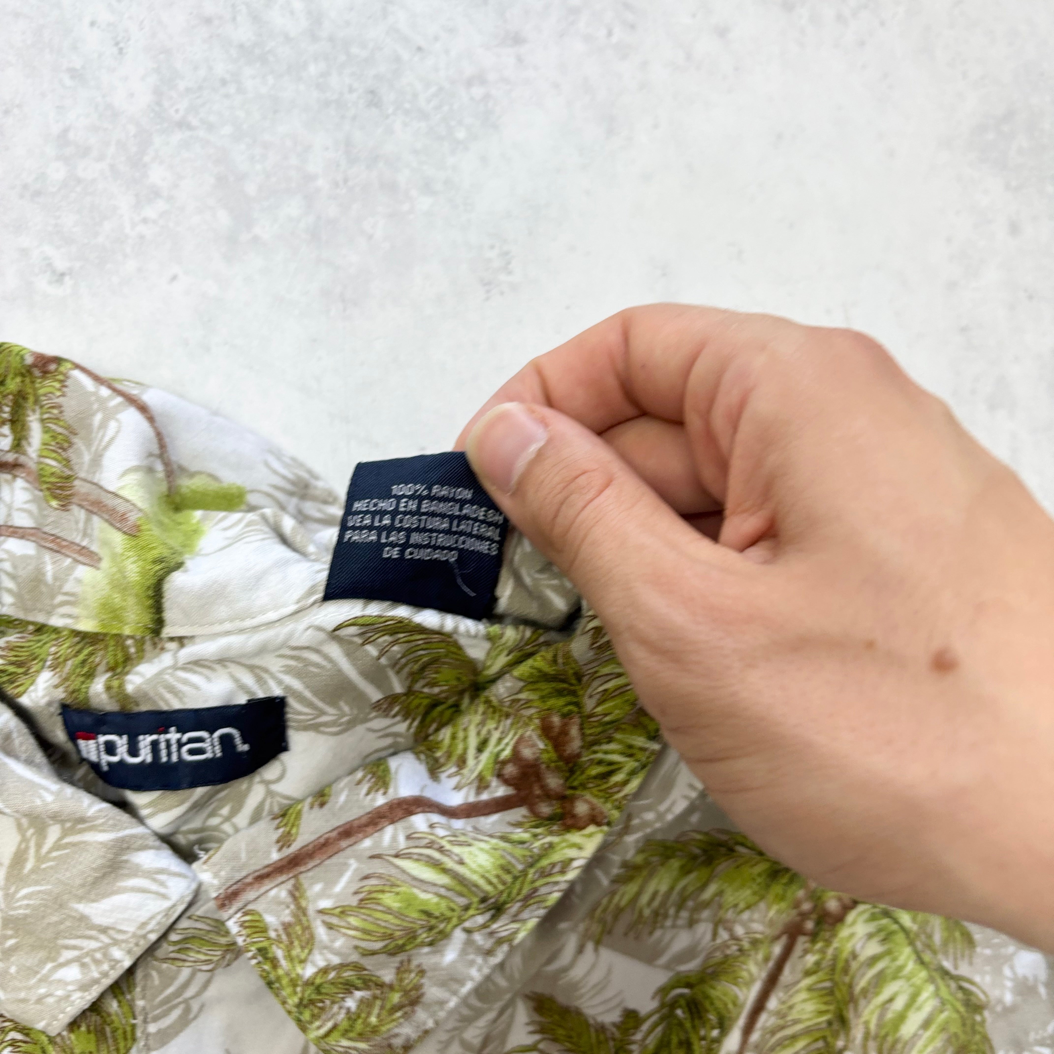 Vintage Hawaiian Shirt Mens Large Green Floral Aloha Short Sleeve Rayon (E)