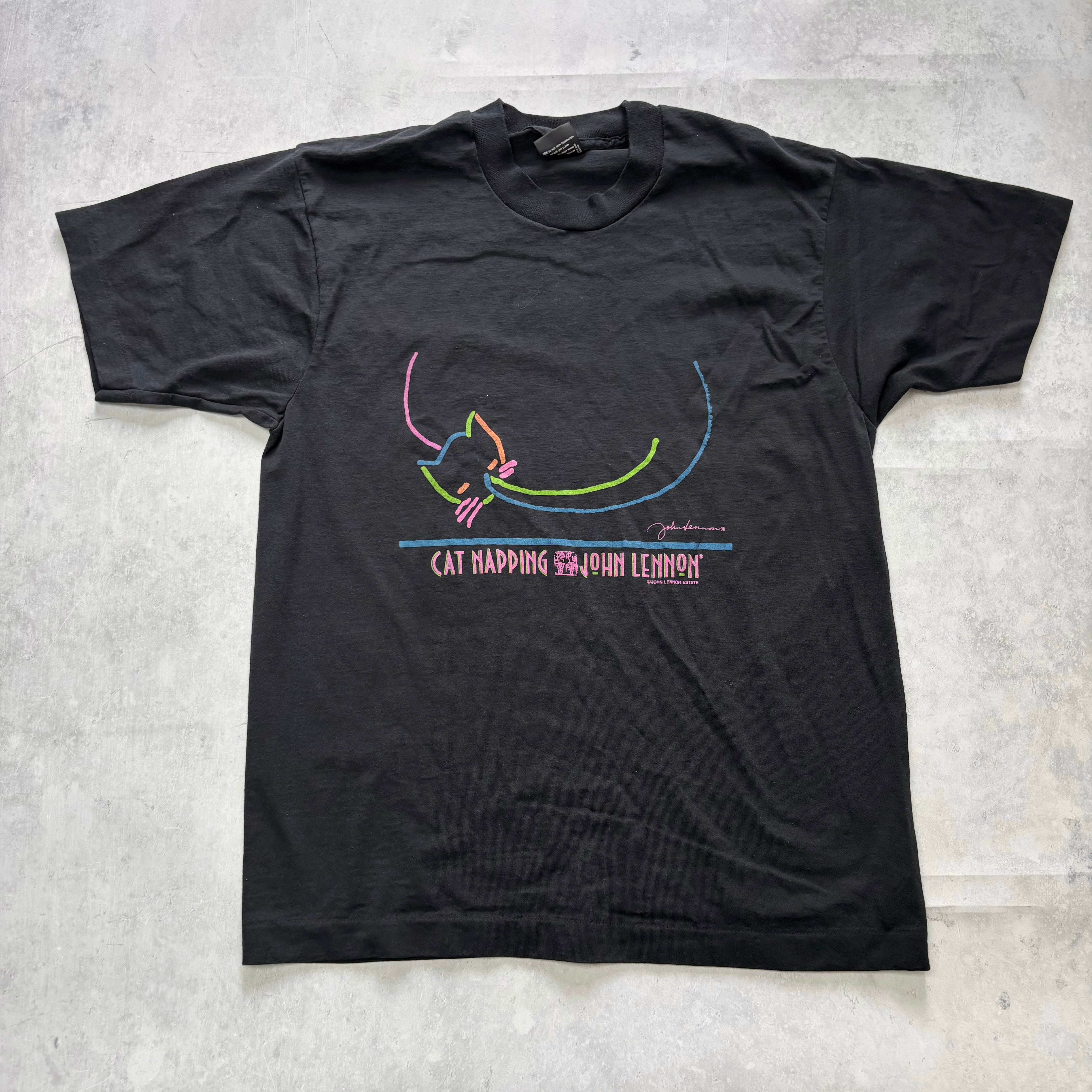 Vintage T Shirt Mens Medium Black Single Stitch Graphic 90s Art John Lennon (E)