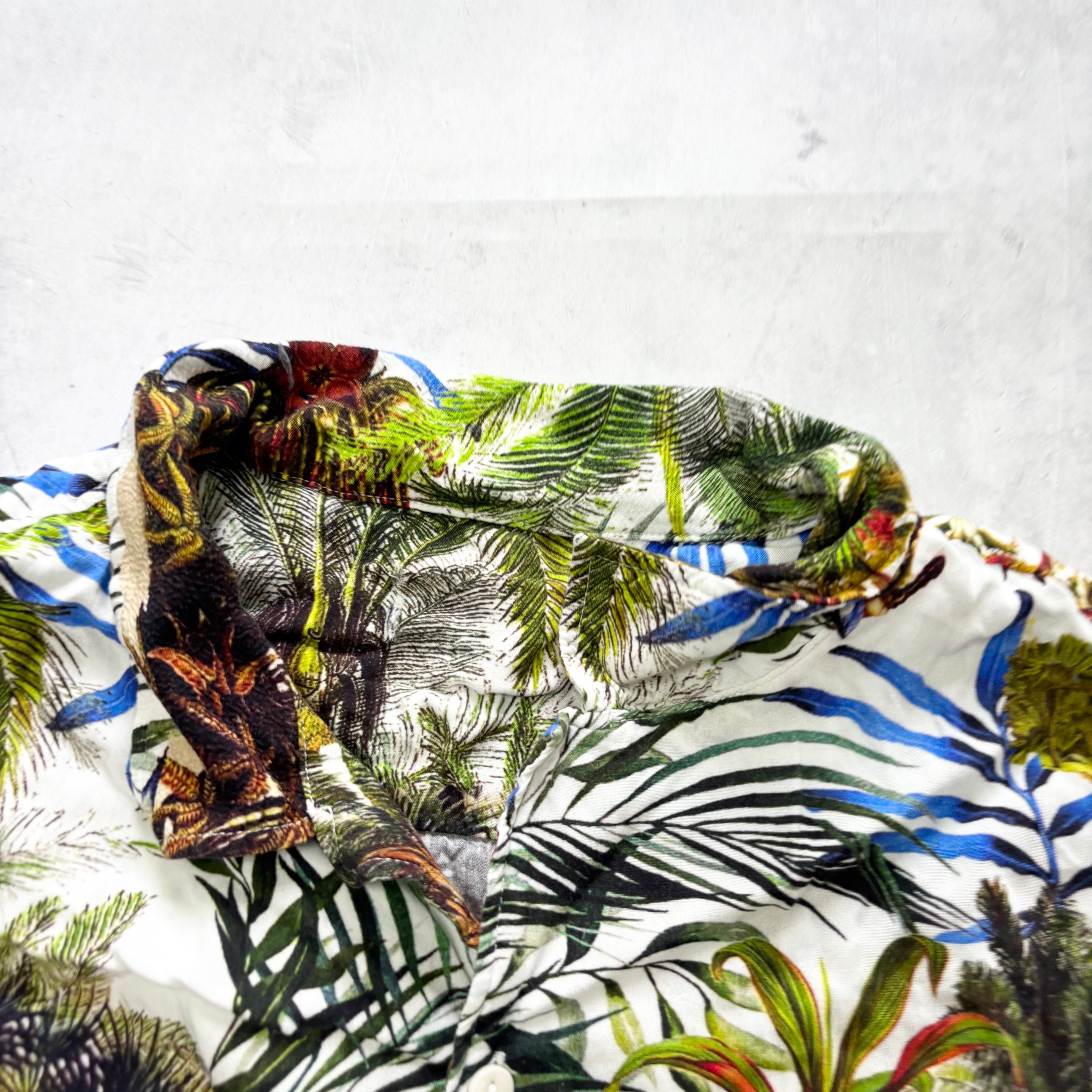 Hawaiian Shirt Mens Large Multi Floral Aloha Short Sleeve Viscose Slim (E)