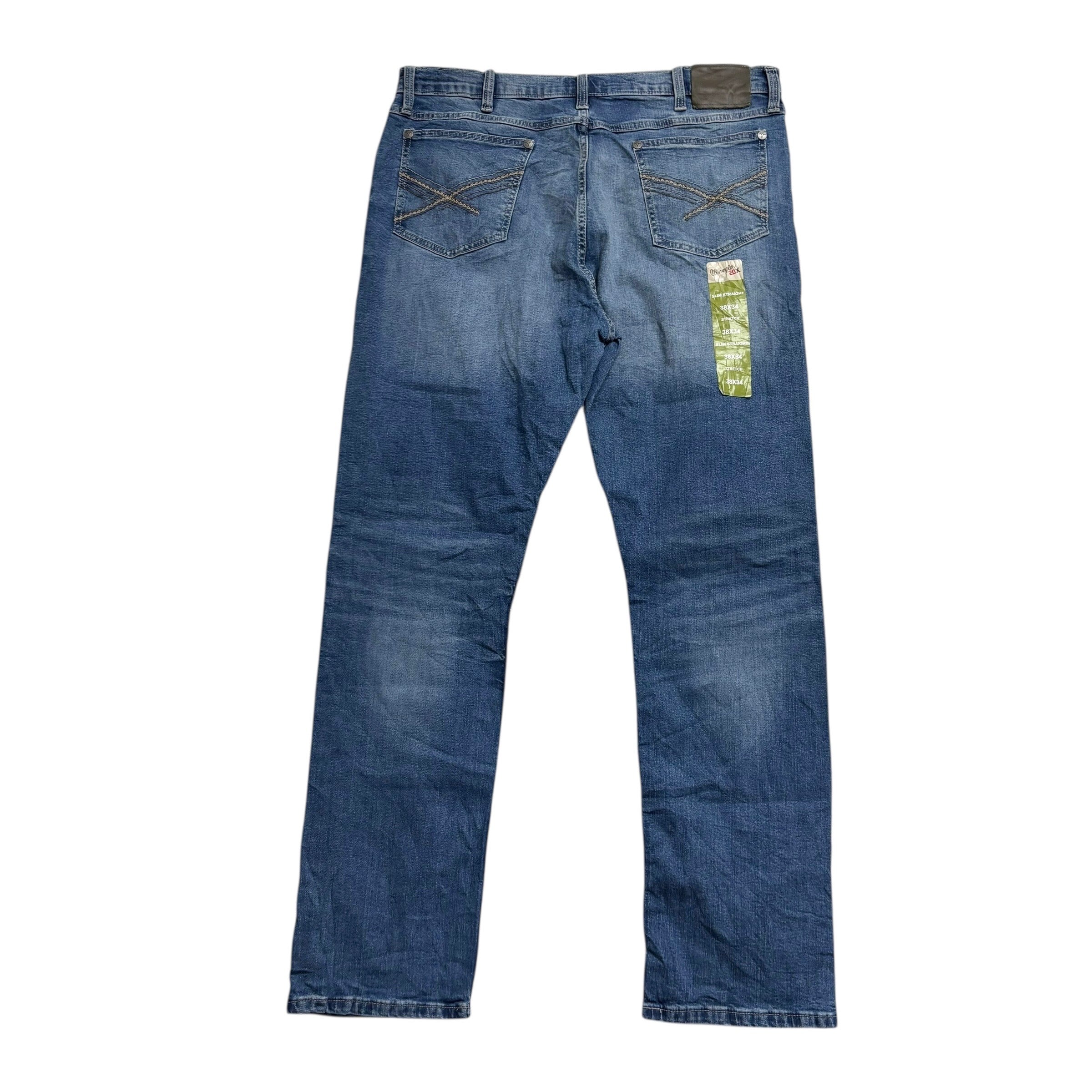 Wrangler Jeans W38 L34 Mens Mid Blue Slim Straight Fit Stretch Denim (E)