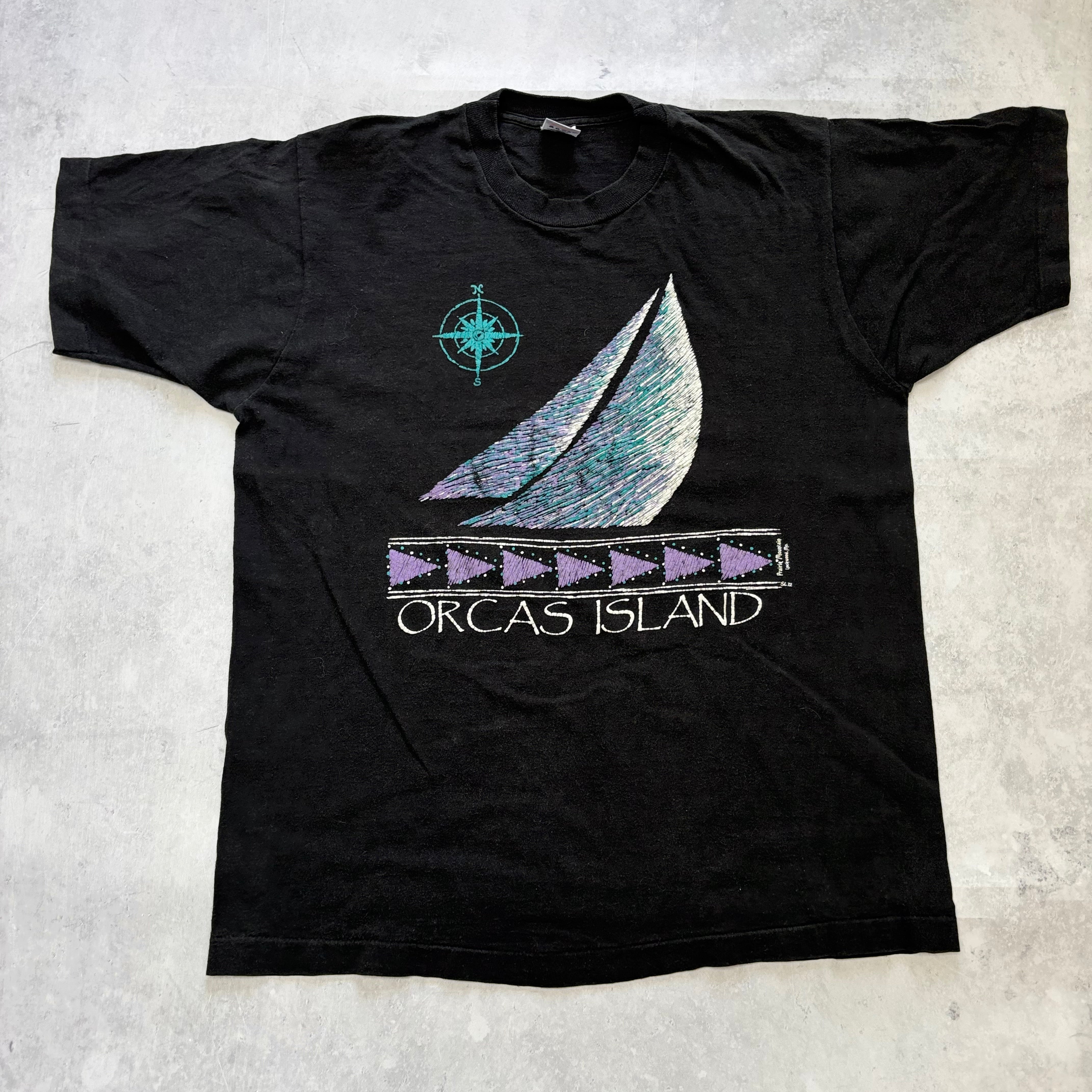 Vintage T Shirt Mens Large Black Single Stitch Graphic Print 90s USA Tourist