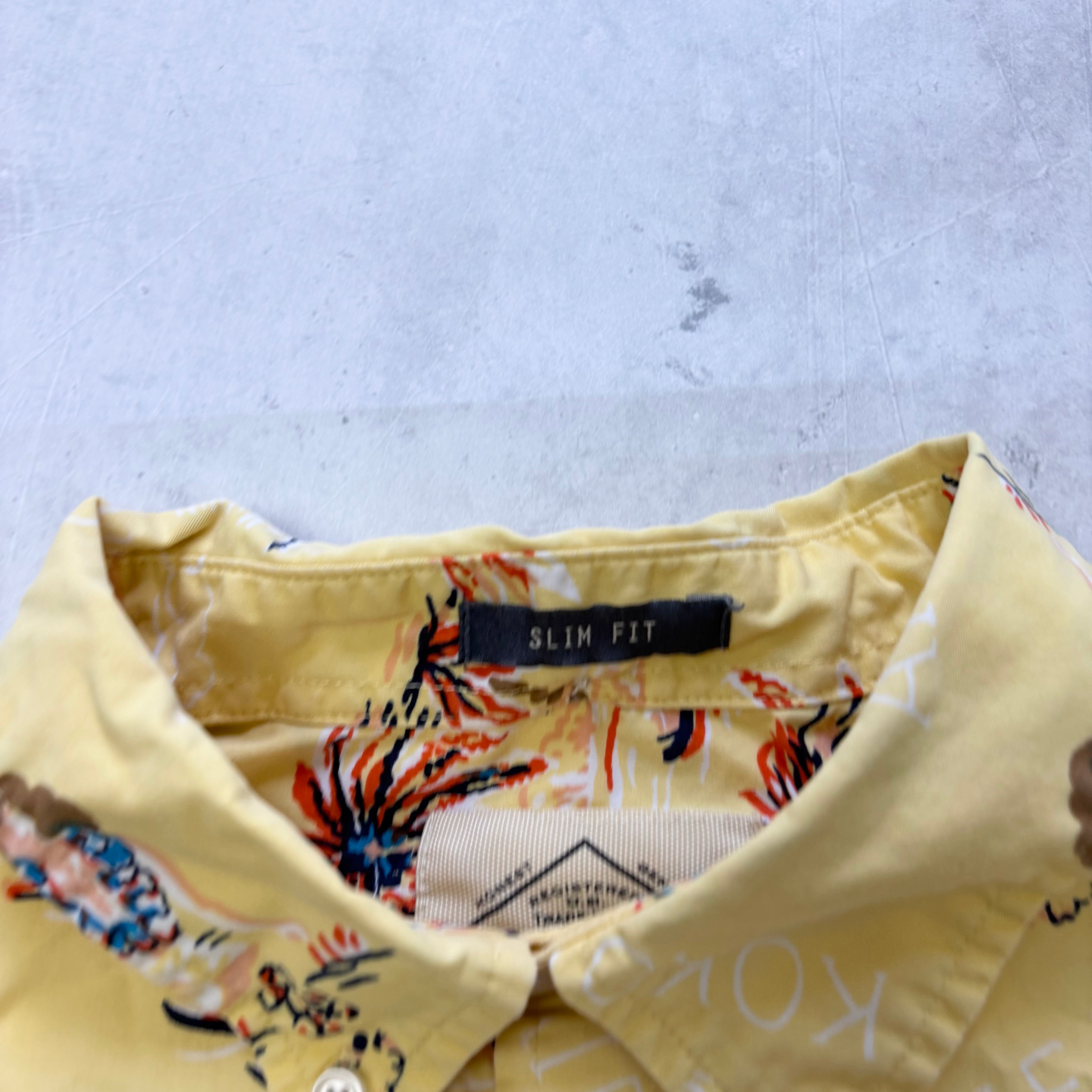 Hawaiian Shirt Mens Medium Yellow Aloha Short Sleeve Cotton Slim Fit