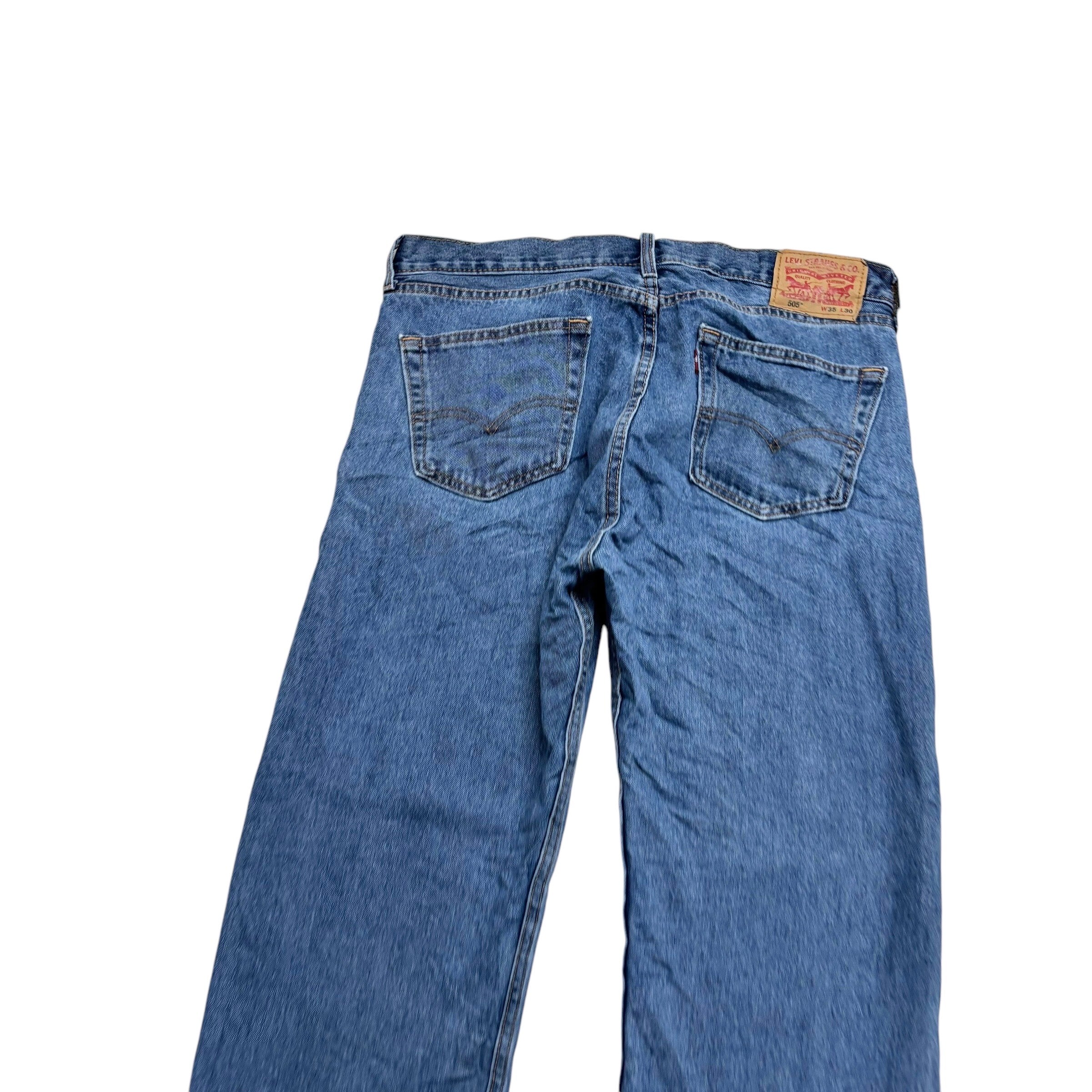 Levis 505 Jeans W35 L30 Mens Mid Blue Regular Straight Fit Denim (E)