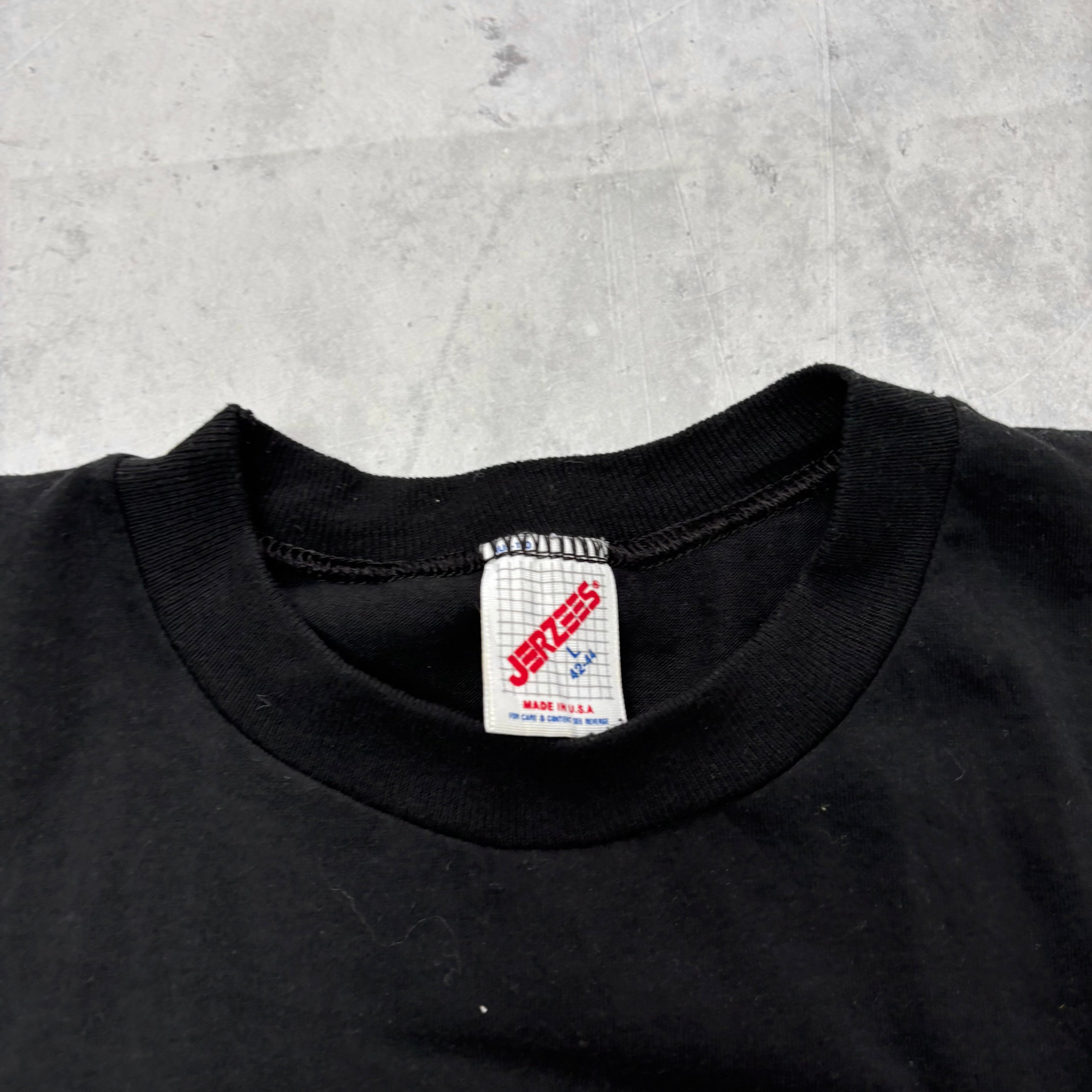 Vintage T Shirt Mens Medium Black Single Stitch Graphic Print 80s Military (E)
